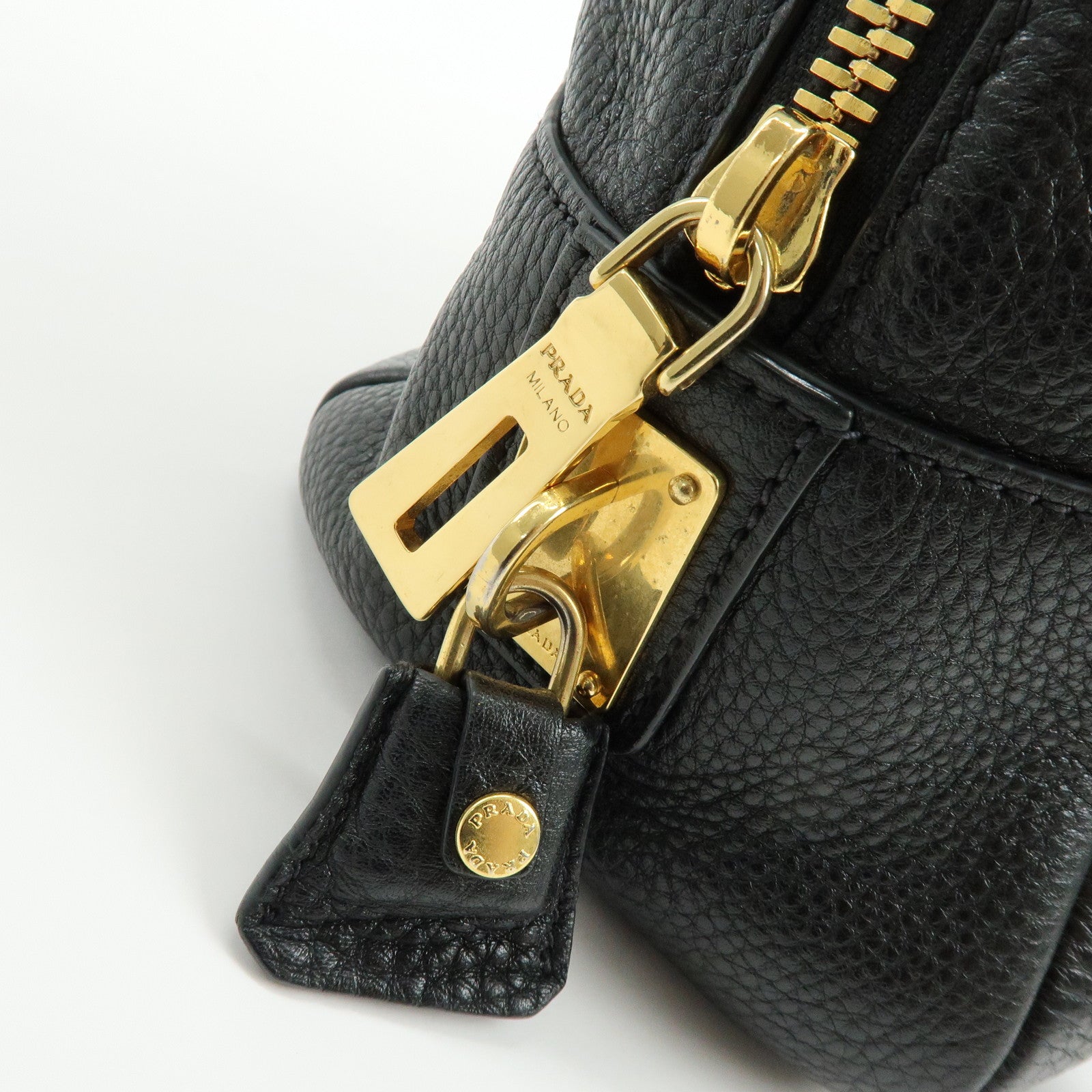 PRADA Vitello Daino Leather Shoulder Bag Hand Bag Black B3091M