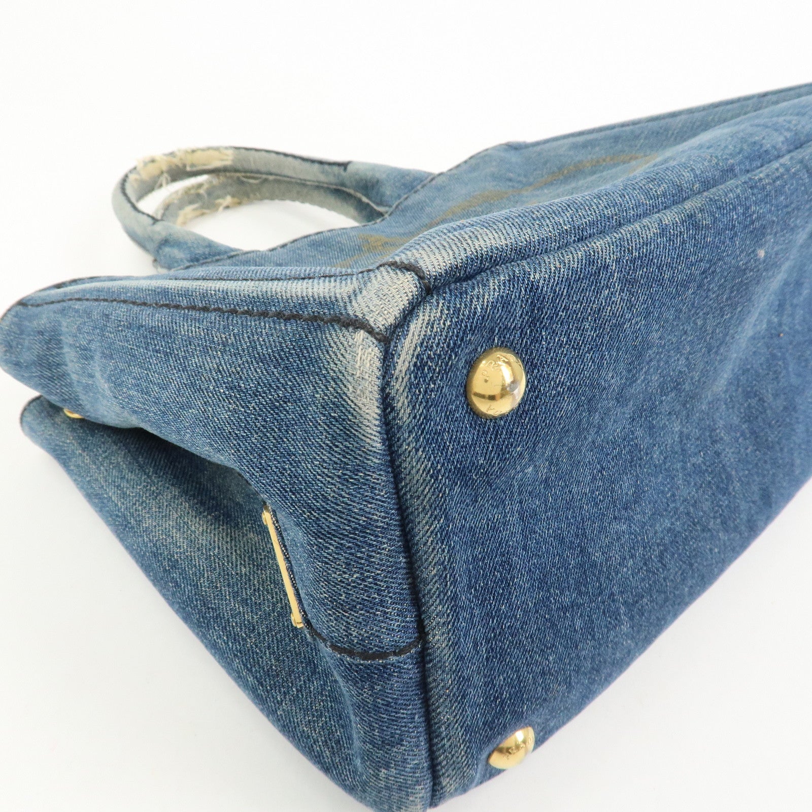 PRADA Logo Canapa Mini Denim 2Way Bag Hand Bag Shoulder Bag 1BG439