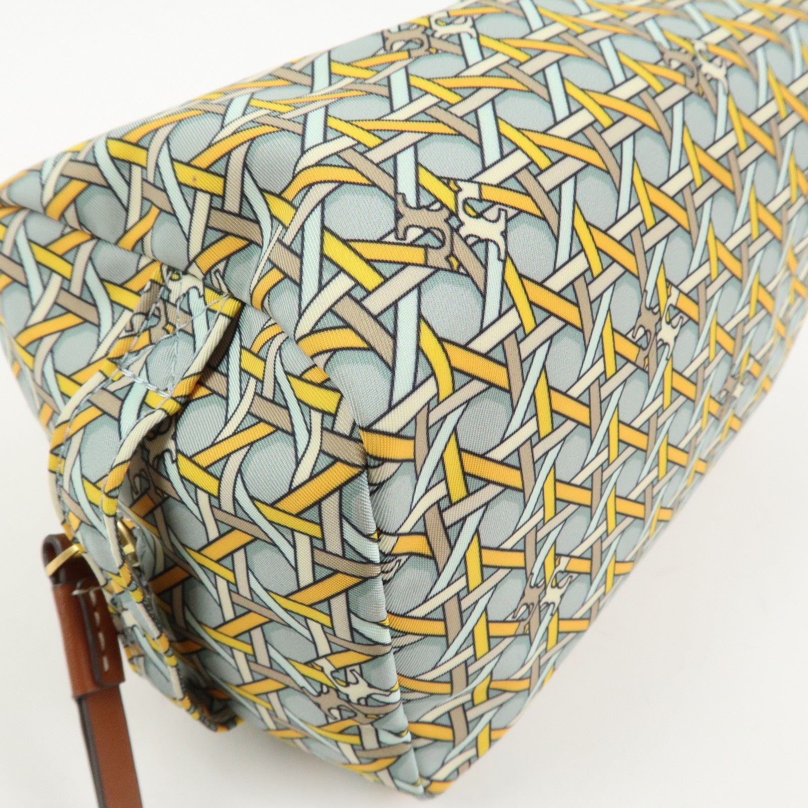 TORY BURCH Logo Nylon Pouch Cosmetics Pouch Makeup Bag Blue Yellow