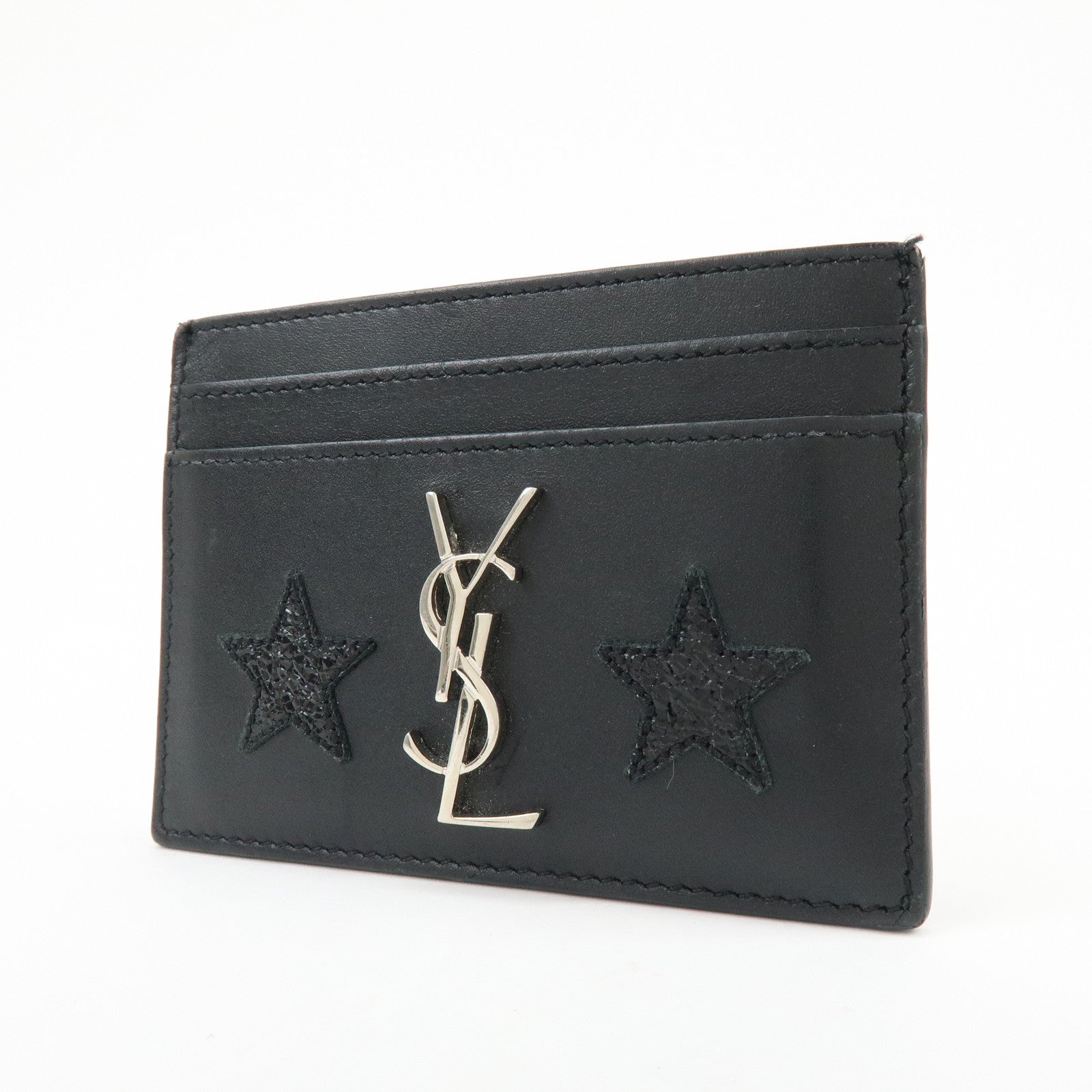 SAINT LAURENT PARIS Cassandra Leather Card Case Star Black 447876