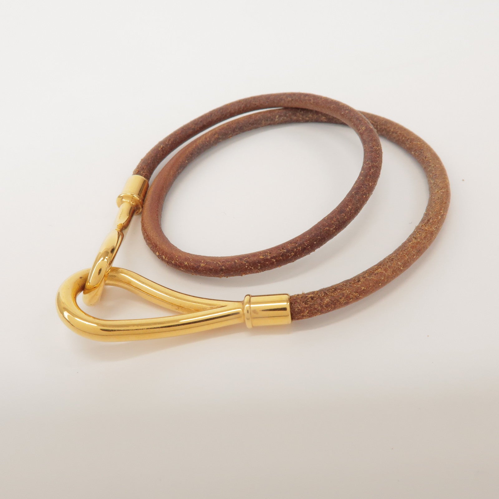 HERMES Jumbo Choker Leather Metal Bracelet Brown Gold