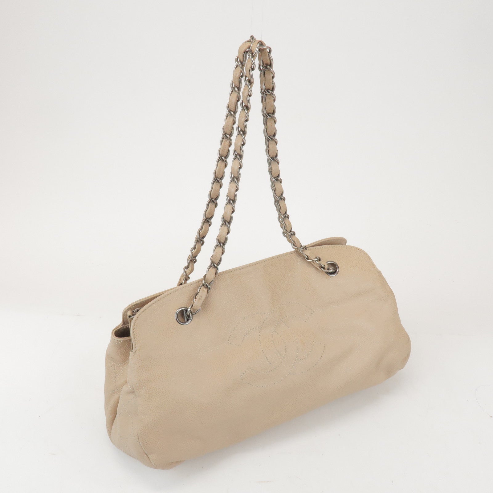 CHANEL COCO Mark Caviarskin Chain Shoulder Bag Hand Bag Beige