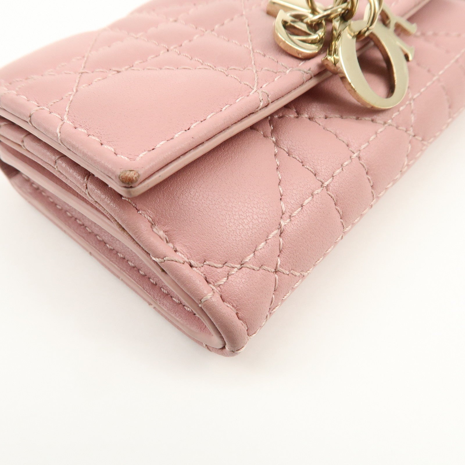 Christian Dior Canage Leather Bi-fold Compact Wallet Pink