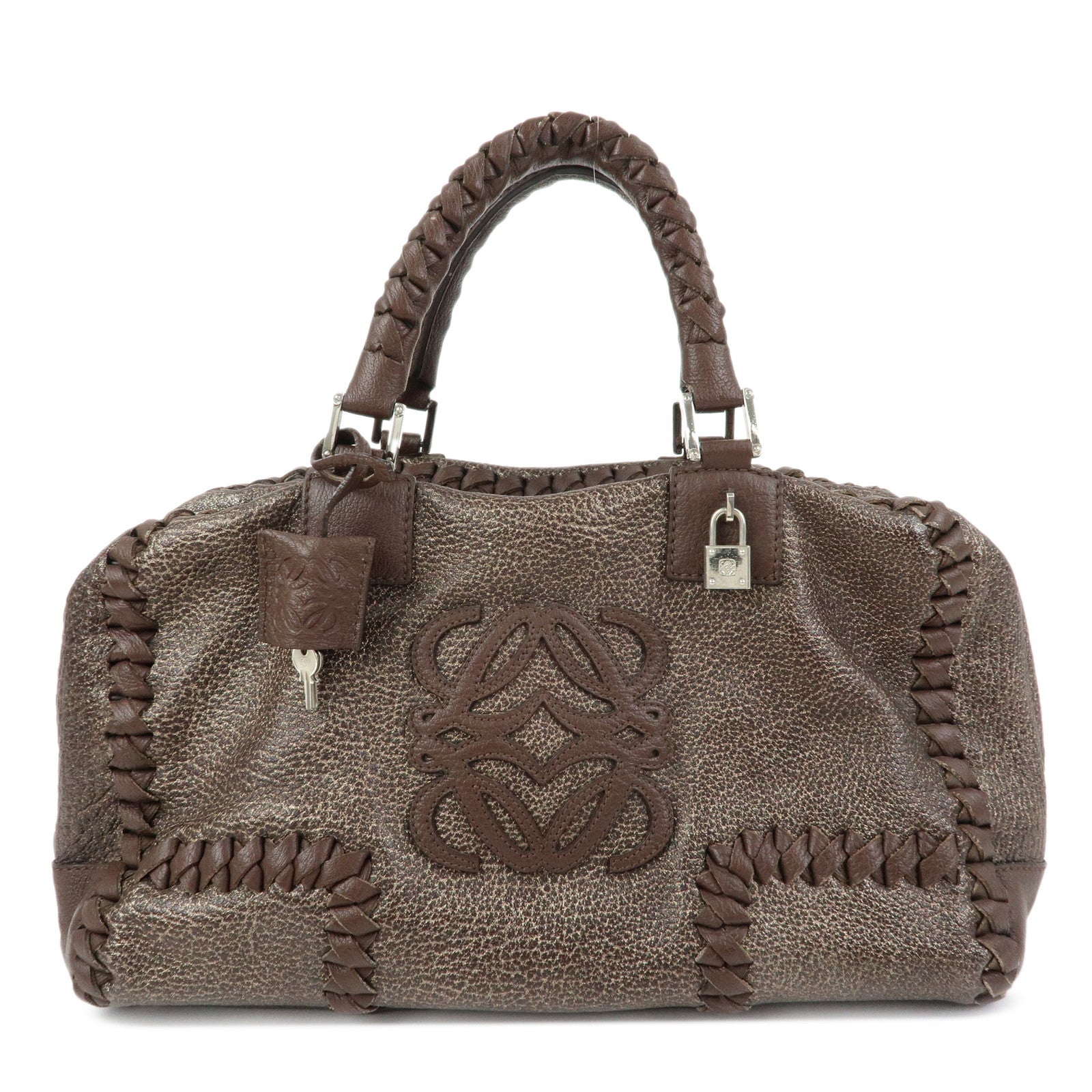 LOEWE Anagram Amazona 36 Leather Hand Bag Boston Bag Brown