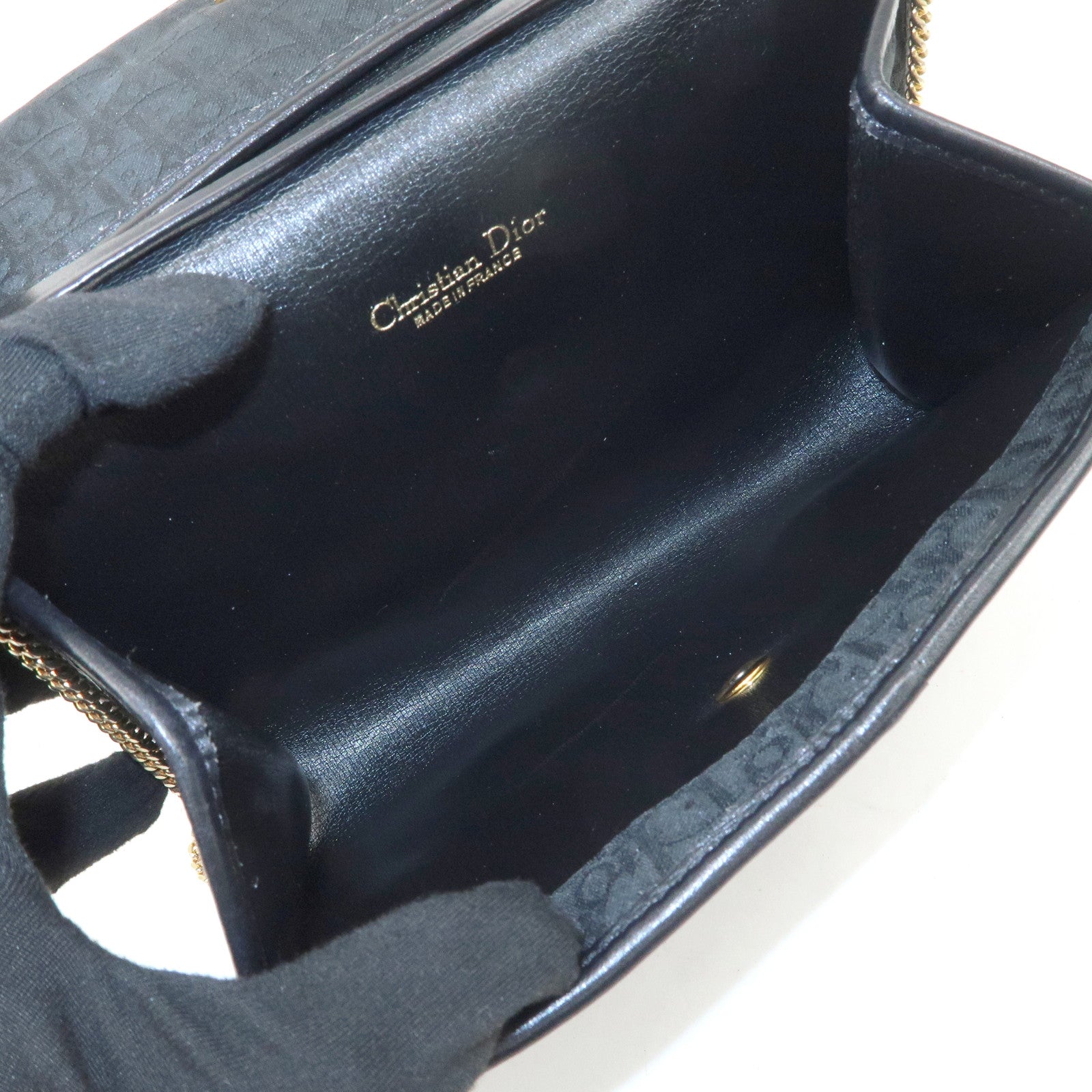 Christian Dior Trotter Leather Canvas Chain Shoulder Bag Black