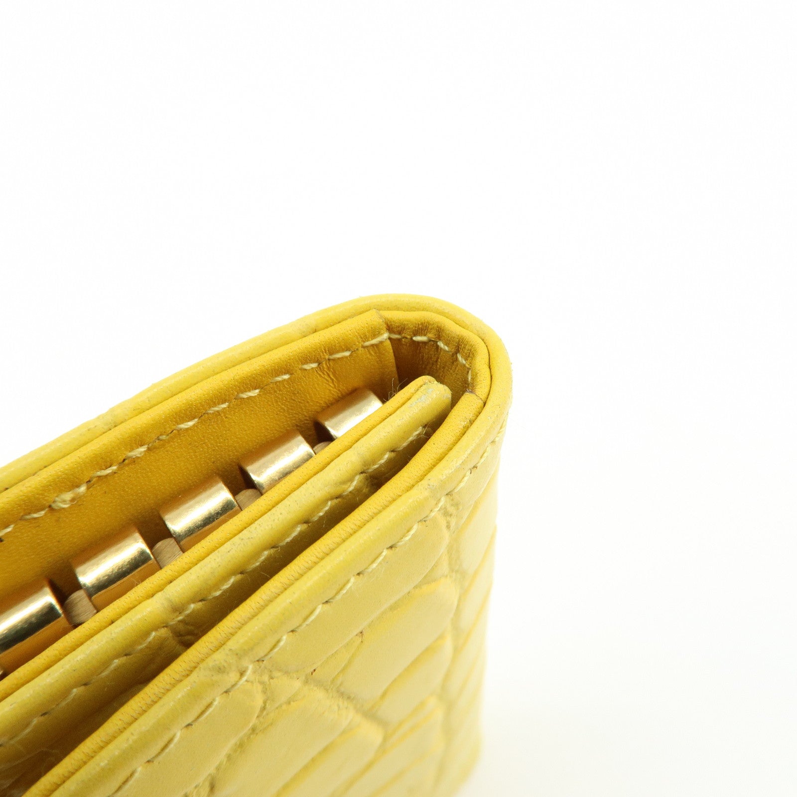 MIU MIU Embossed Leather Key Case Key Holder Yellow 5M0222