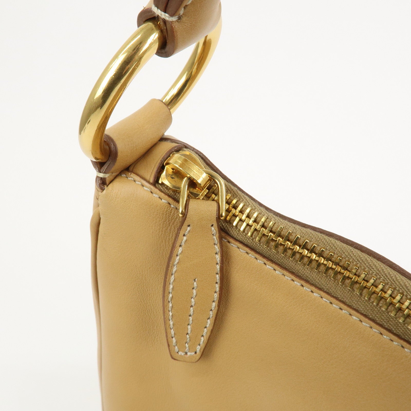 PRADA Triangle Logo Leather Shoulder Bag Hand Bag Camel