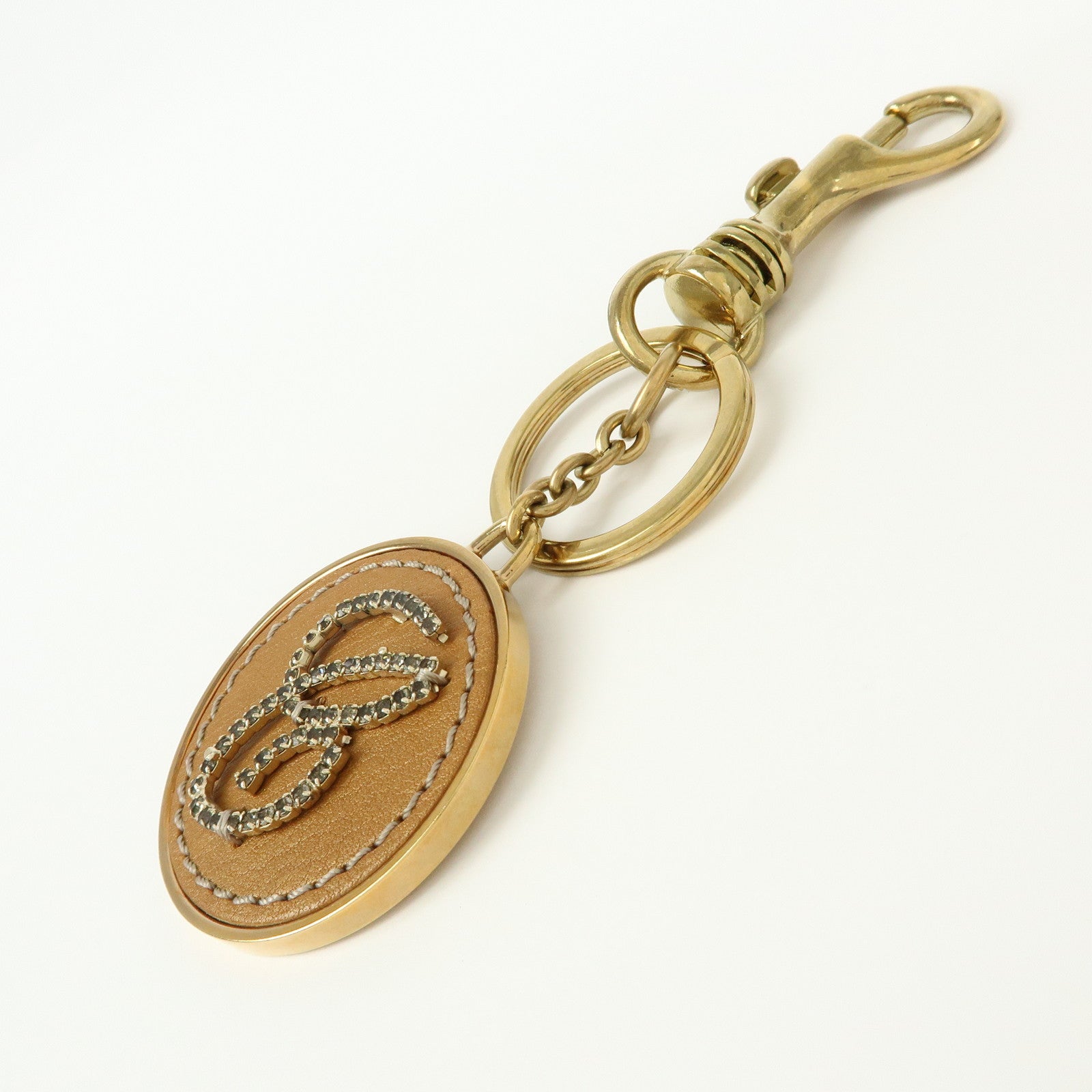 Chloe Leather Color Stone Bag Charm Key Charm Key Chain Brown