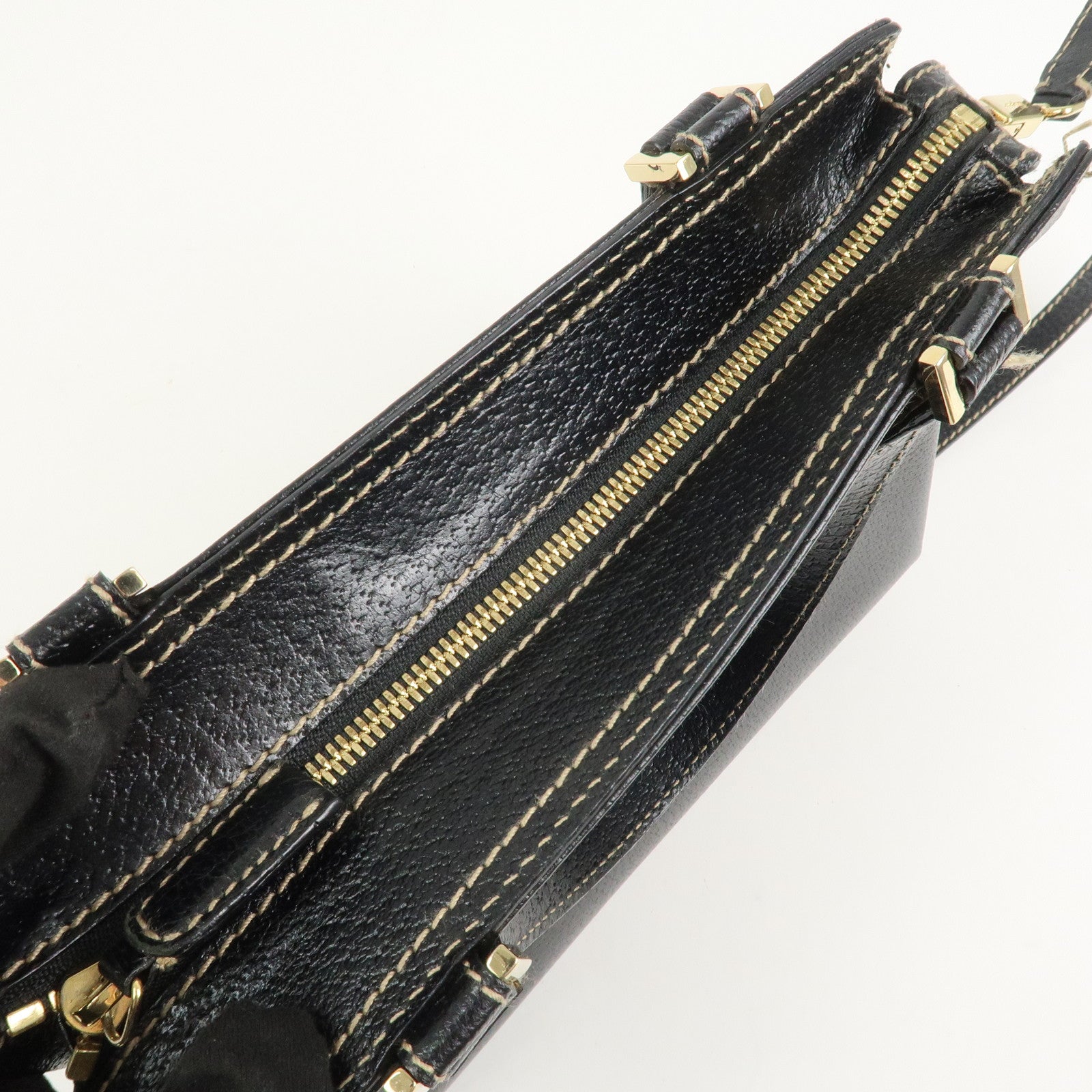 Ferragamo Gancini Leather 2 Way Bag Hand Bag Shoulder Bag Black