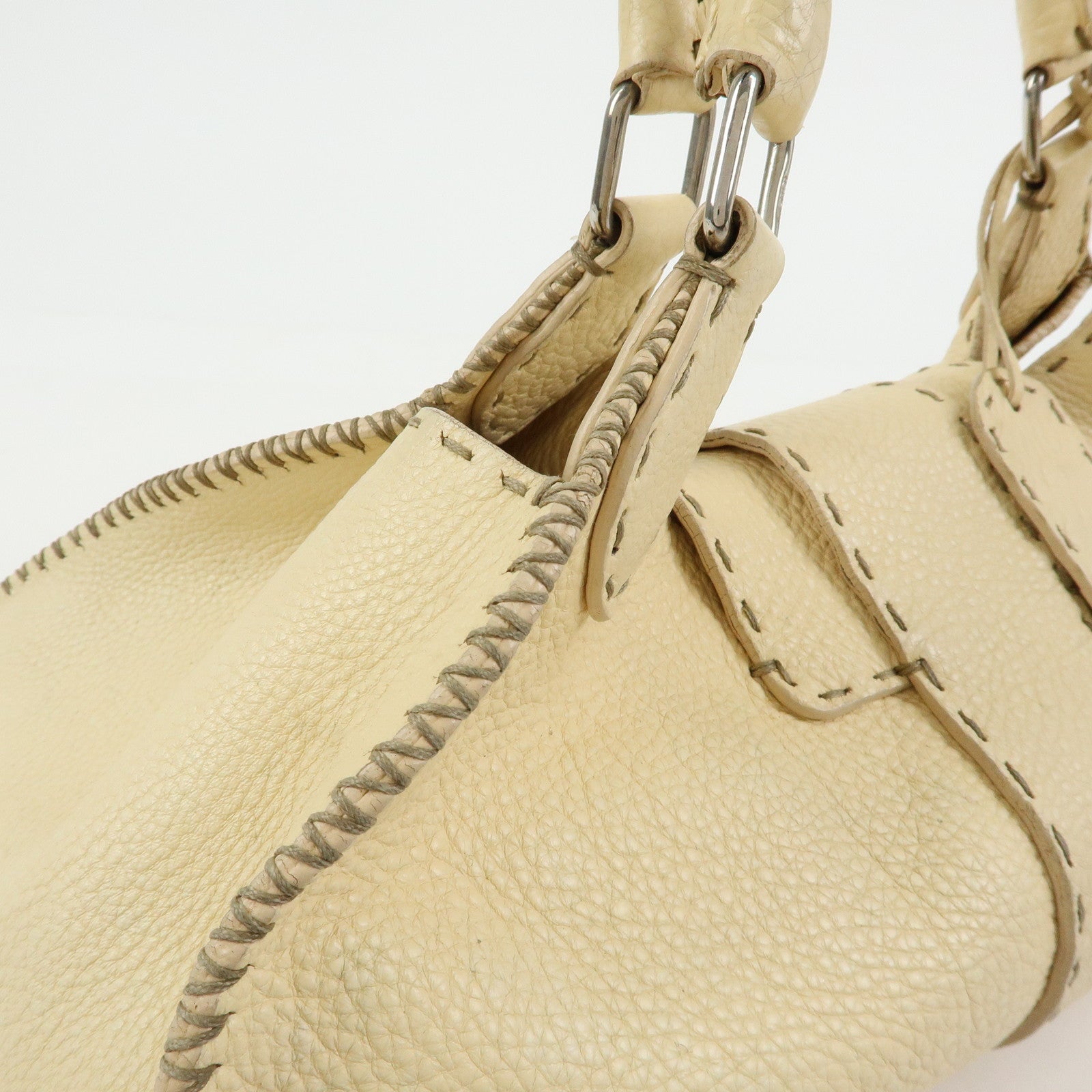 FENDI Selleria Leather Hand Bag Shoulder Bag Cream 8BR457