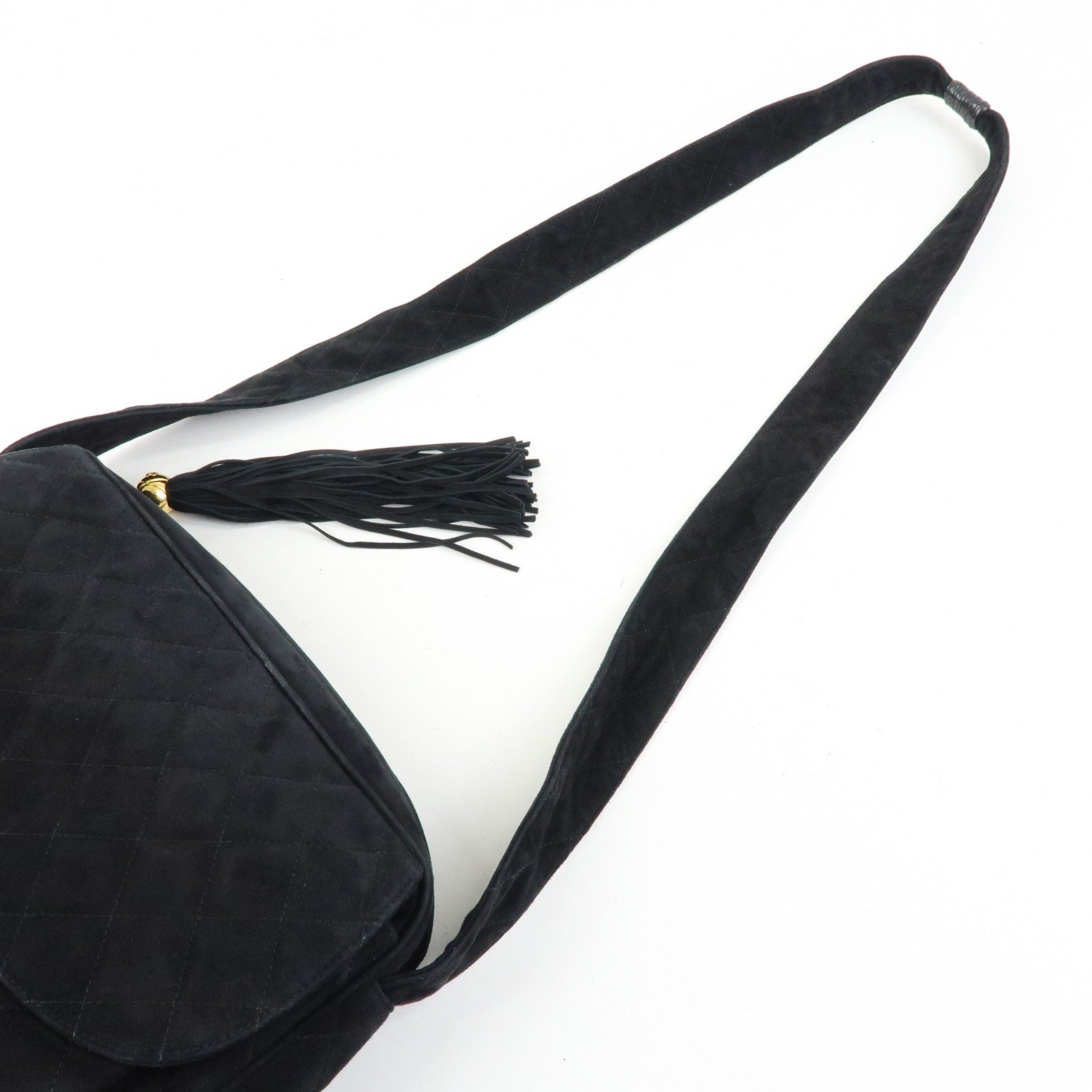CHANEL Matelasse COCO Mark Suede Shoulder Crossbody Bag Black