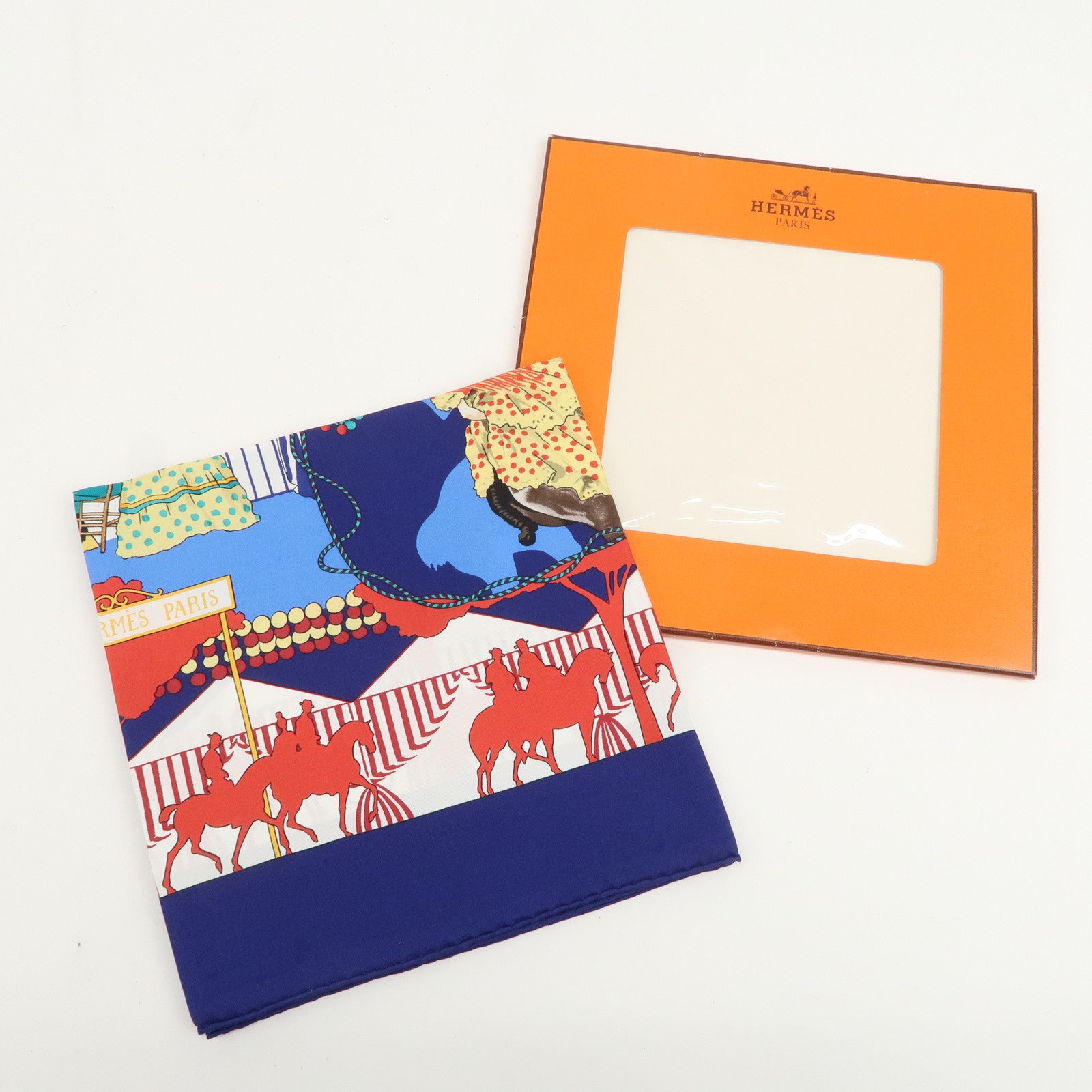 HERMES Carre 90 Silk 100% Scarf FERIA DE SEVILLA Navy White Red