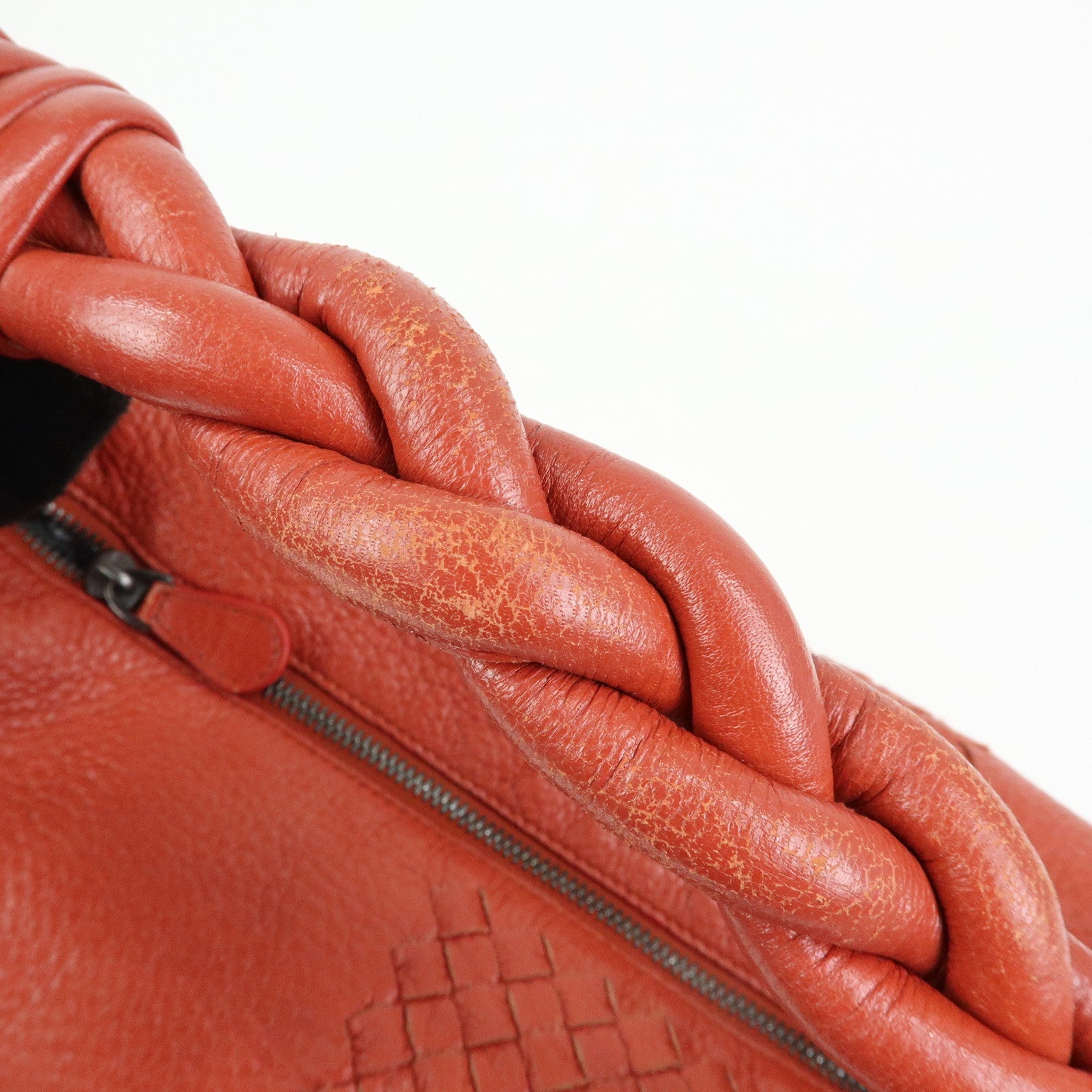 BOTTEGA VENETA Intrecciato Leather Shoulder Bag Red Brown 179331