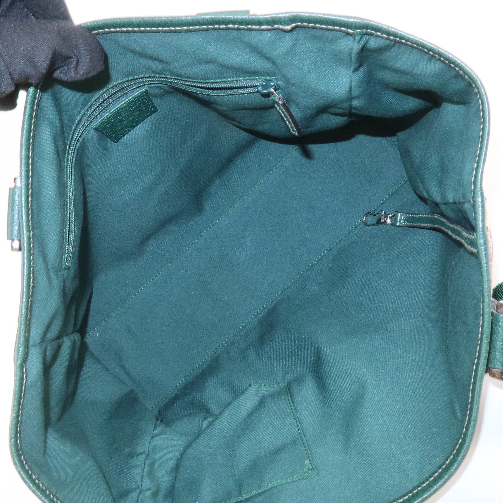 GUCCI Sherry GG Canvas Leather Hand Bag Brown Green 145810