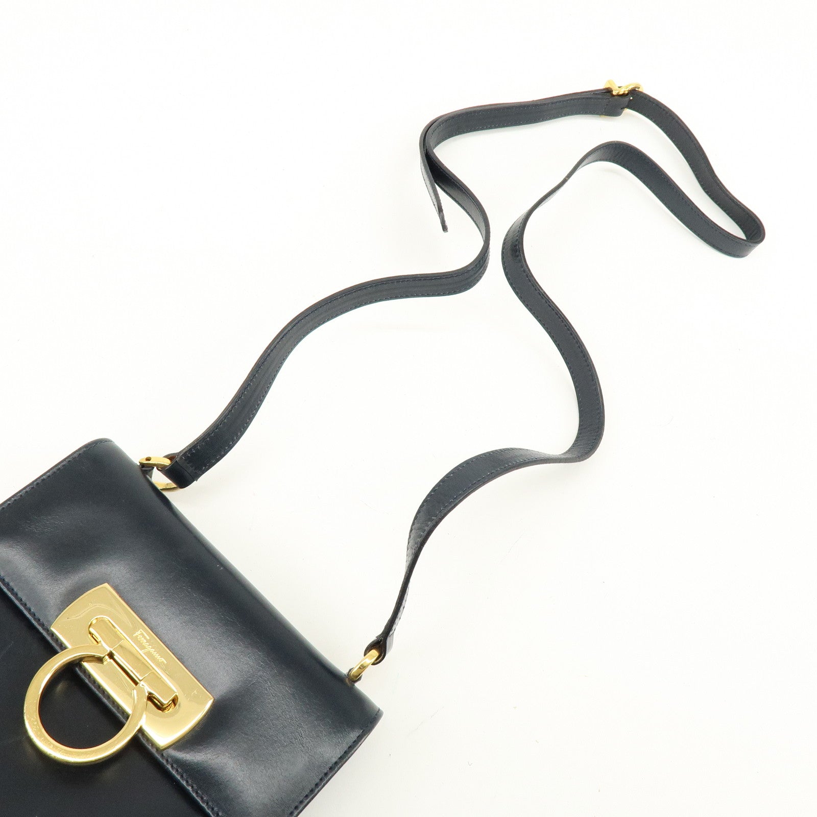 Ferragamo Gancini Leather Shoulder Bag Crossbody Bag Navy