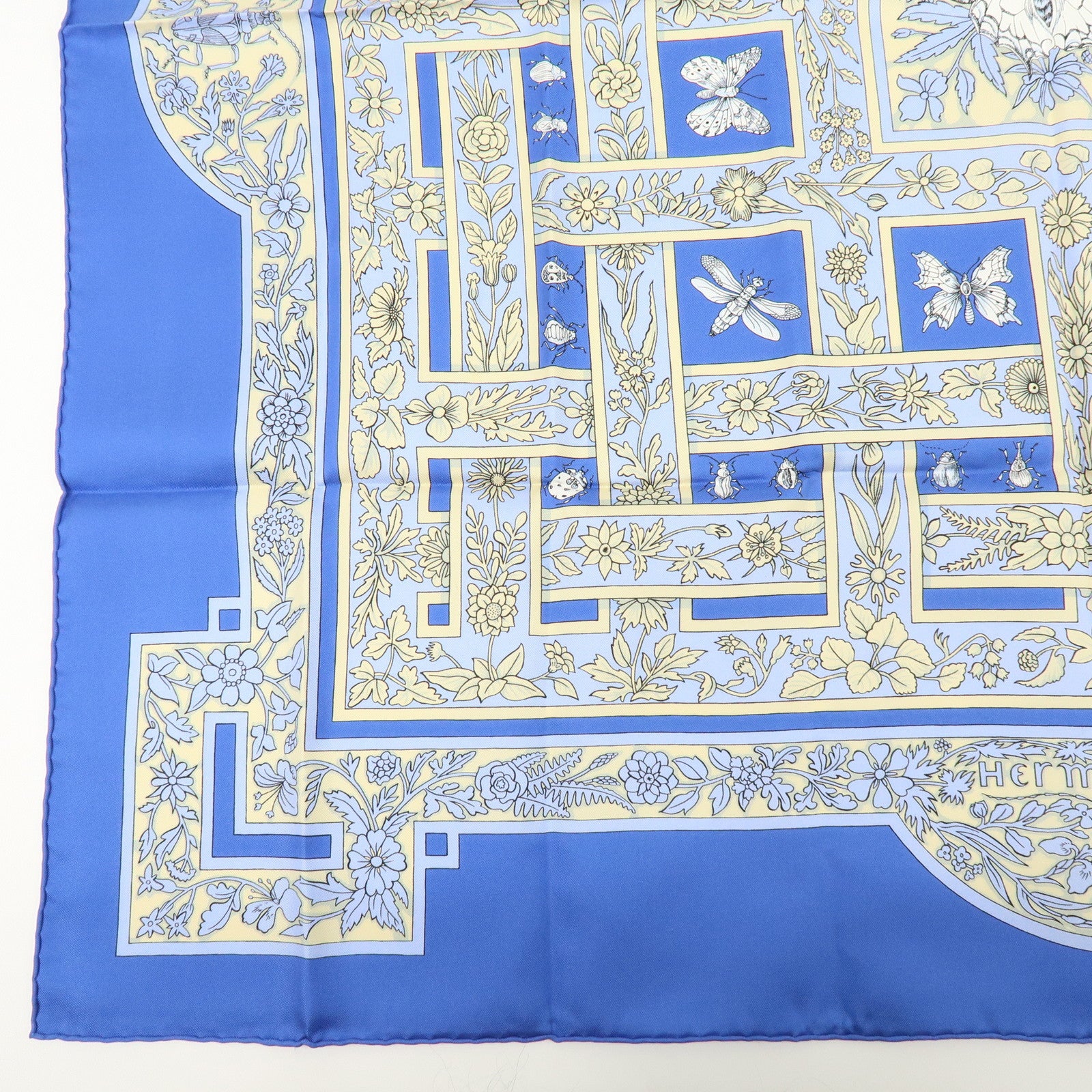 HERMES Carre 90 Silk 100% joyaux de LETE Scarf Blue