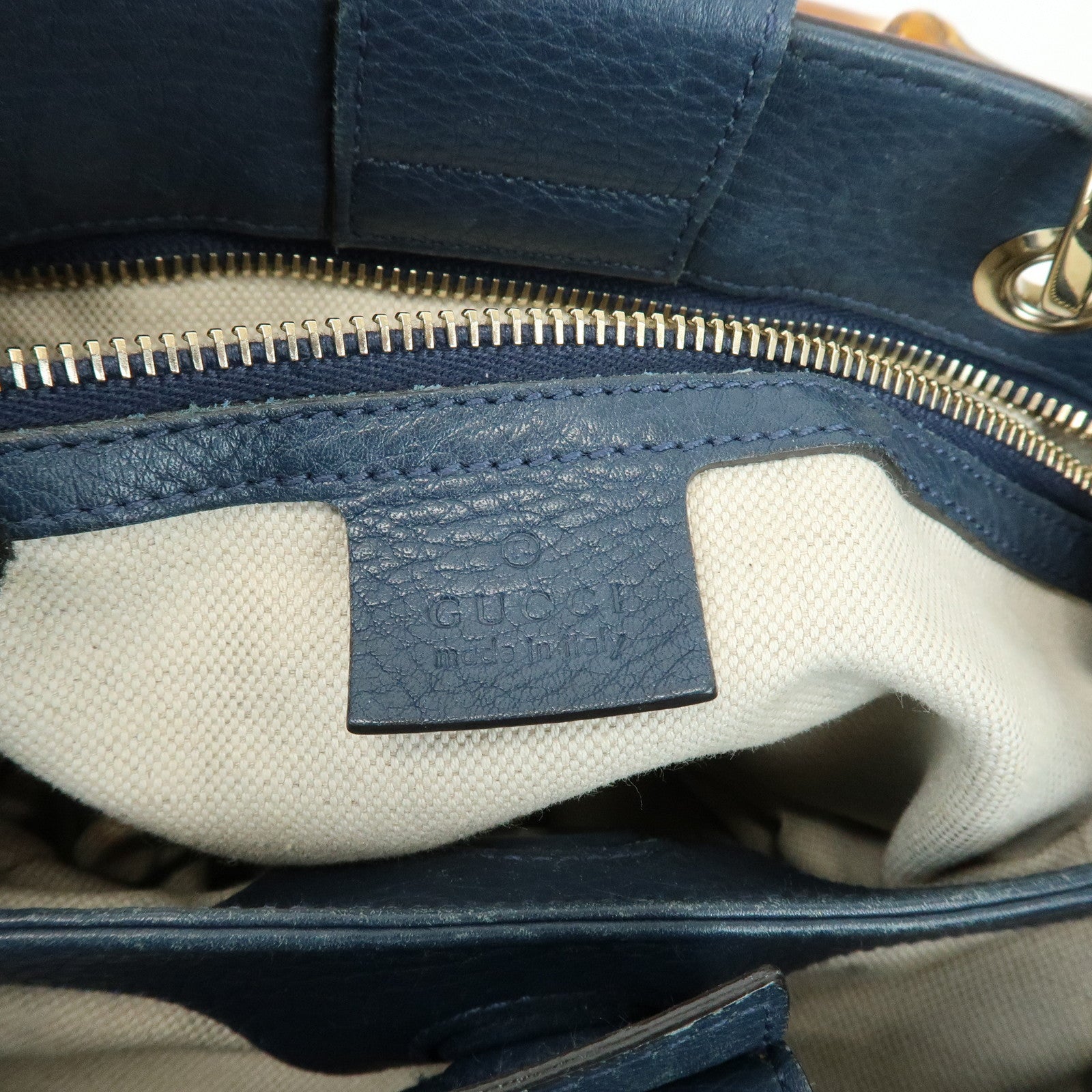 GUCCI Bamboo Shopper Small 2Way Bag Tote Shoulder Bag Navy 336032