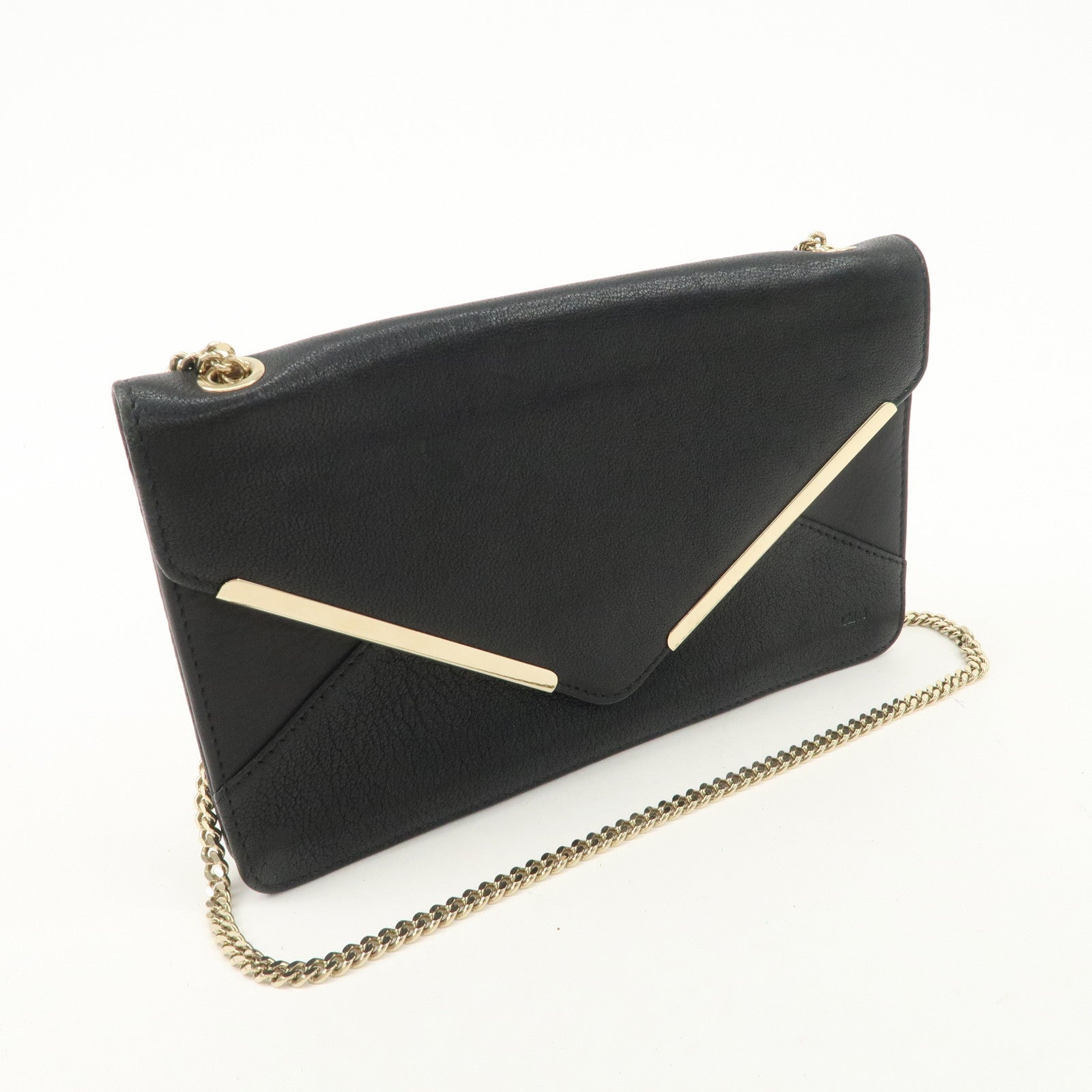 Chloe Leather Chain Shoulder Bag Black Gold Hardware Used