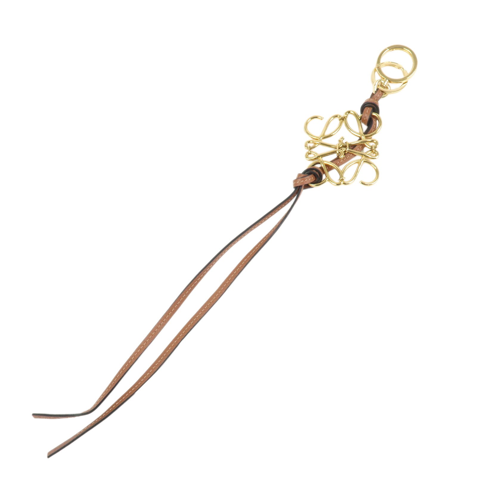 LOEWE Anagram Metal Leather Bag Charm Key Holder Camel
