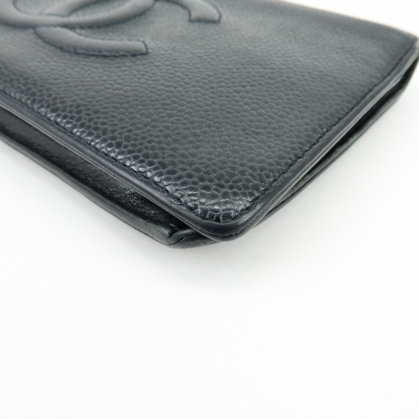 CHANEL COCO Mark Caviarskin Bi-fold Long Wallet Black A48651