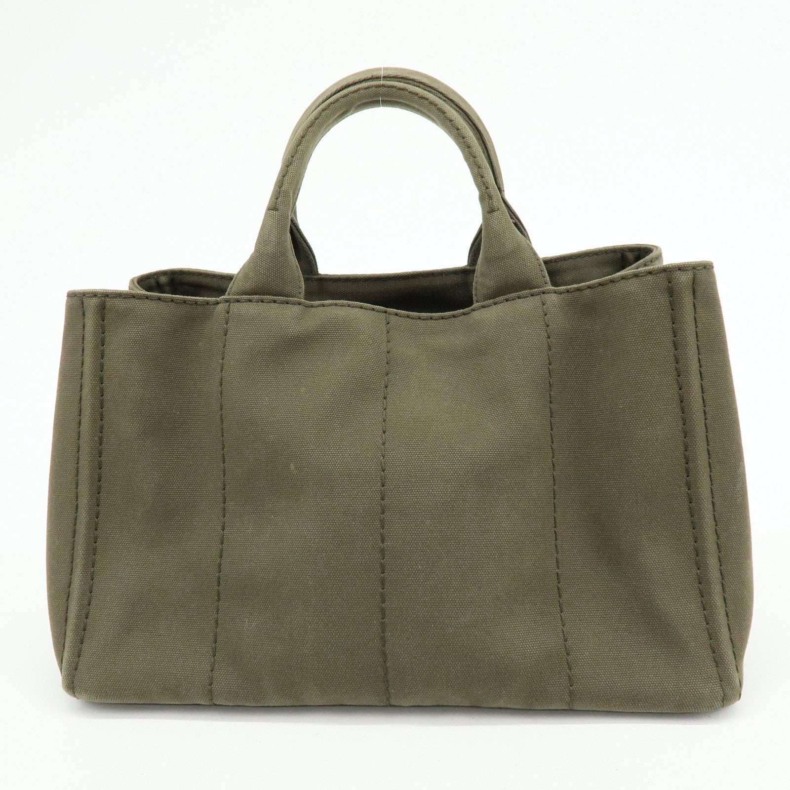 PRADA Logo Canapa Canvas Tote Bag Hand Bag Khaki 1BG642