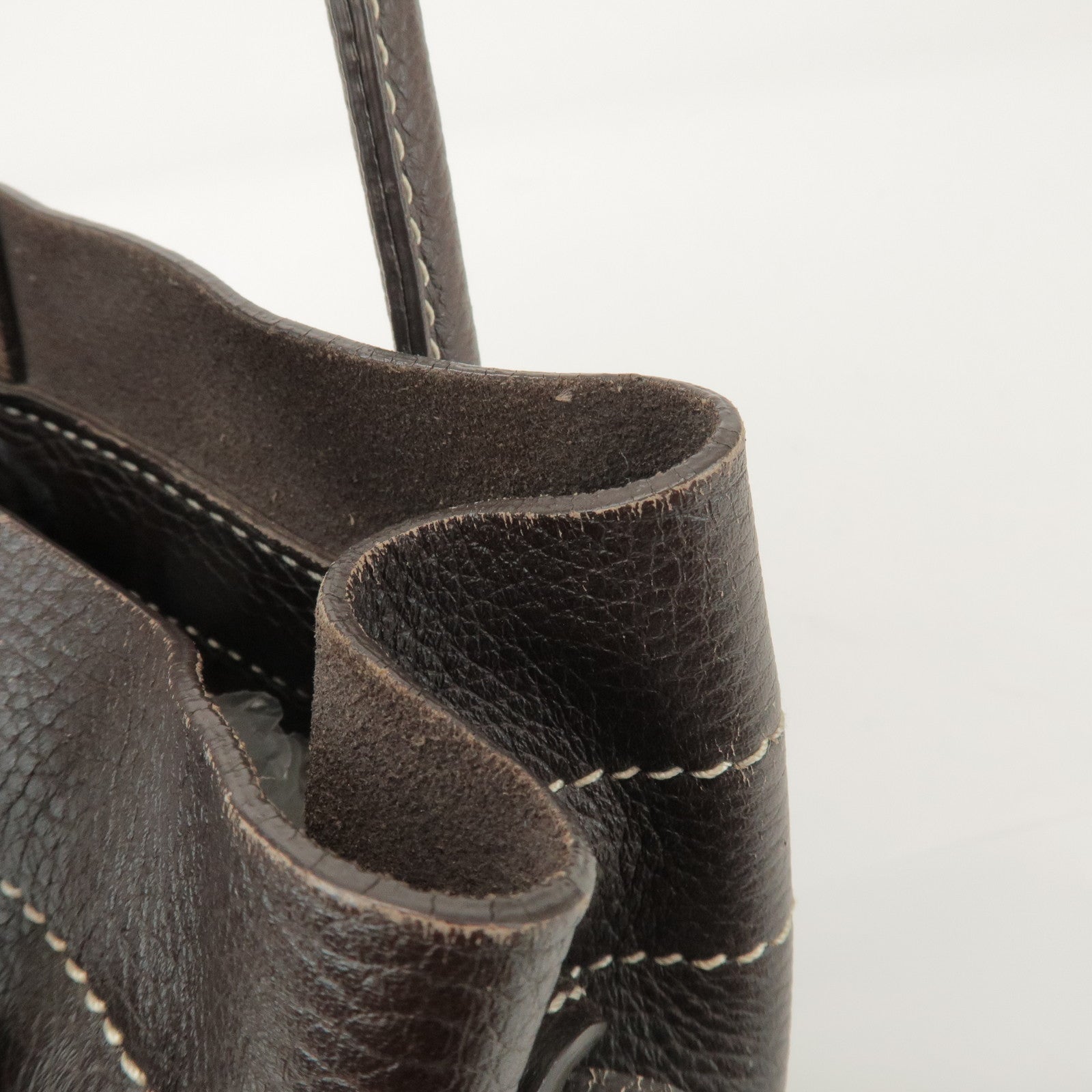 TOD'S Leather Shoulder Bag Hand Bag Dark Brown