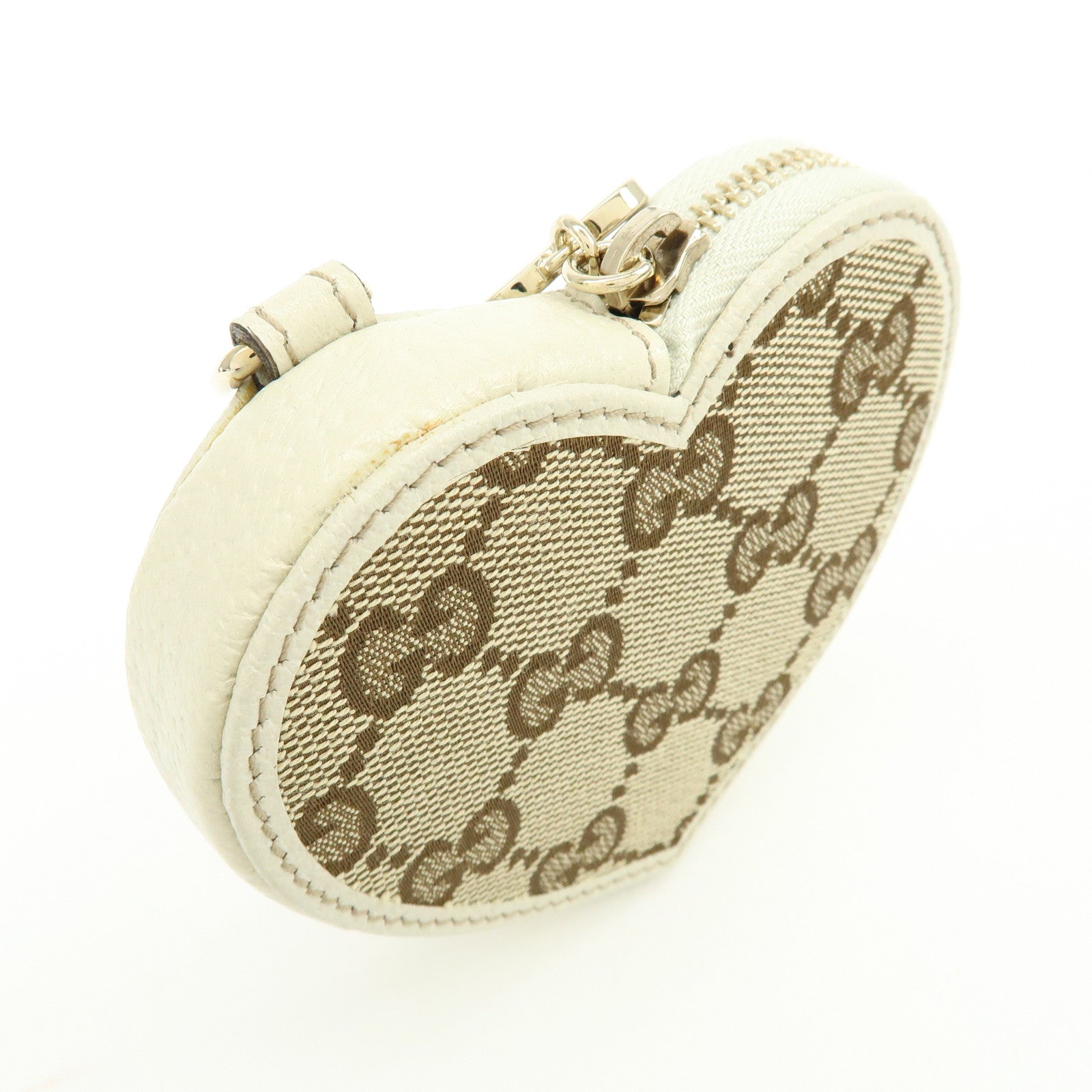 GUCCI Lovely Heart GG Canvas Leather Coin Case Brown Ivory 152615