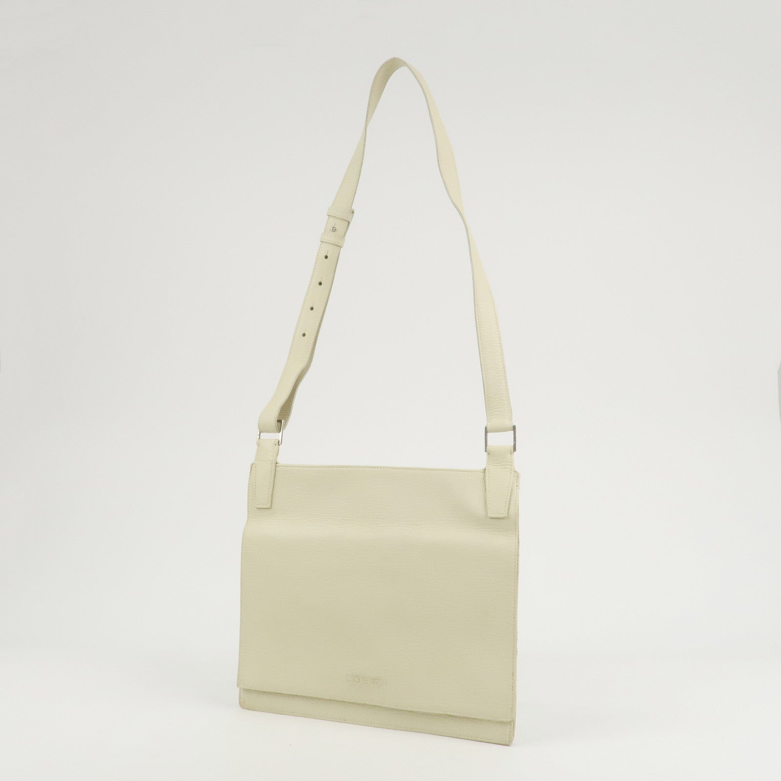 LOEWE Logo Leather Shoulder Bag Crossbody Bag Ivory