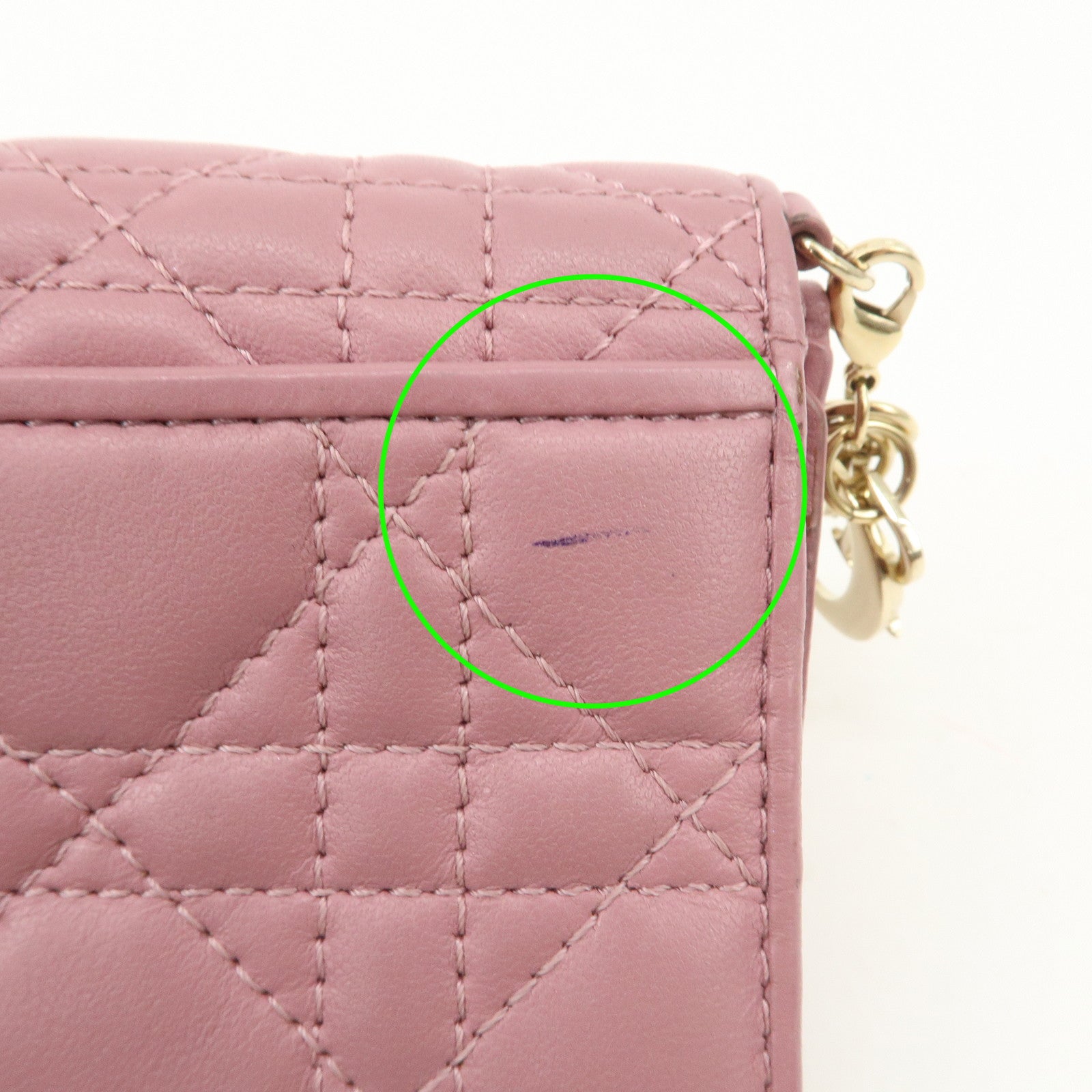 Christian Dior Cannage Leather Tri-fold Compact Wallet Pink