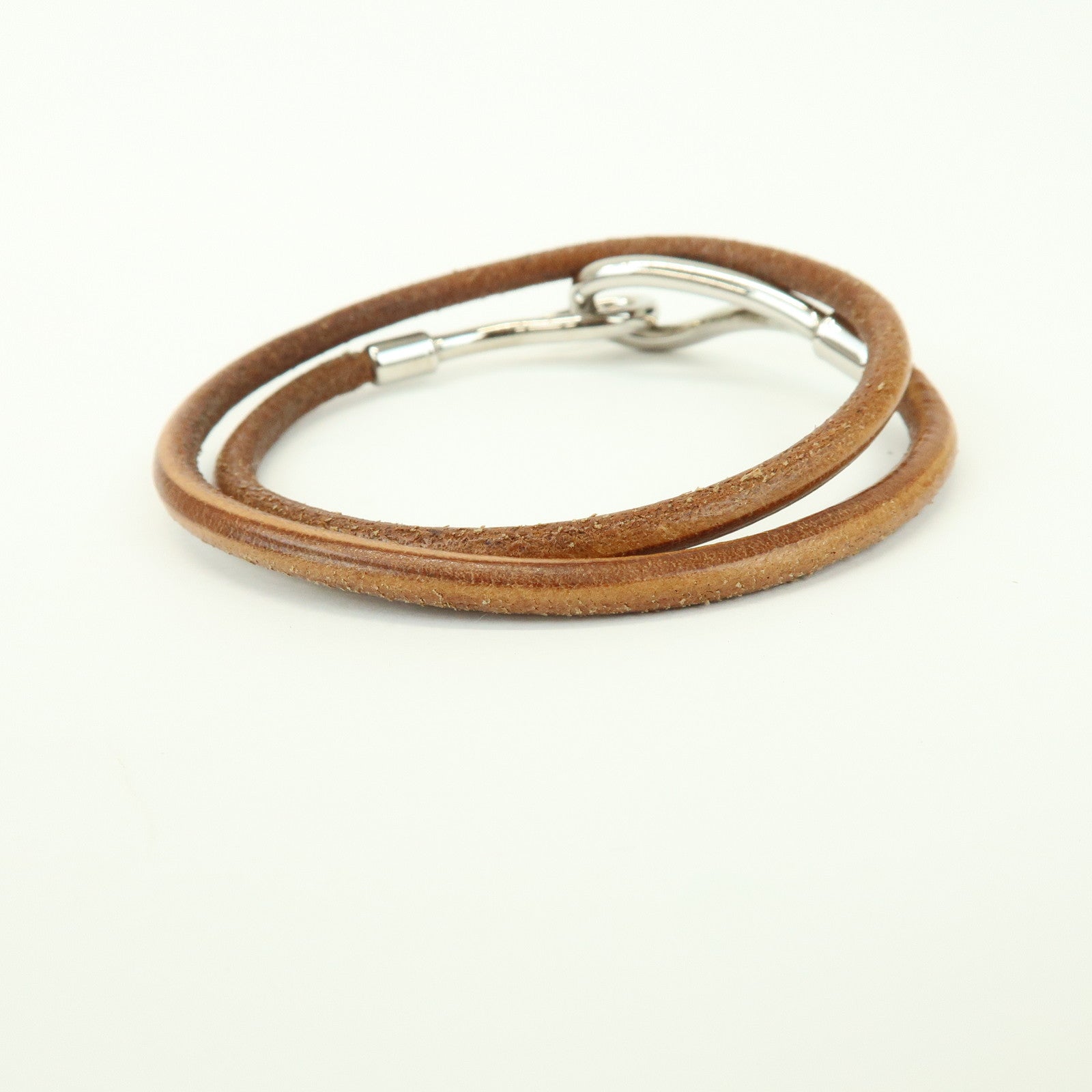 HERMES Jumbo Leather Metal Choker Bracelet Brown