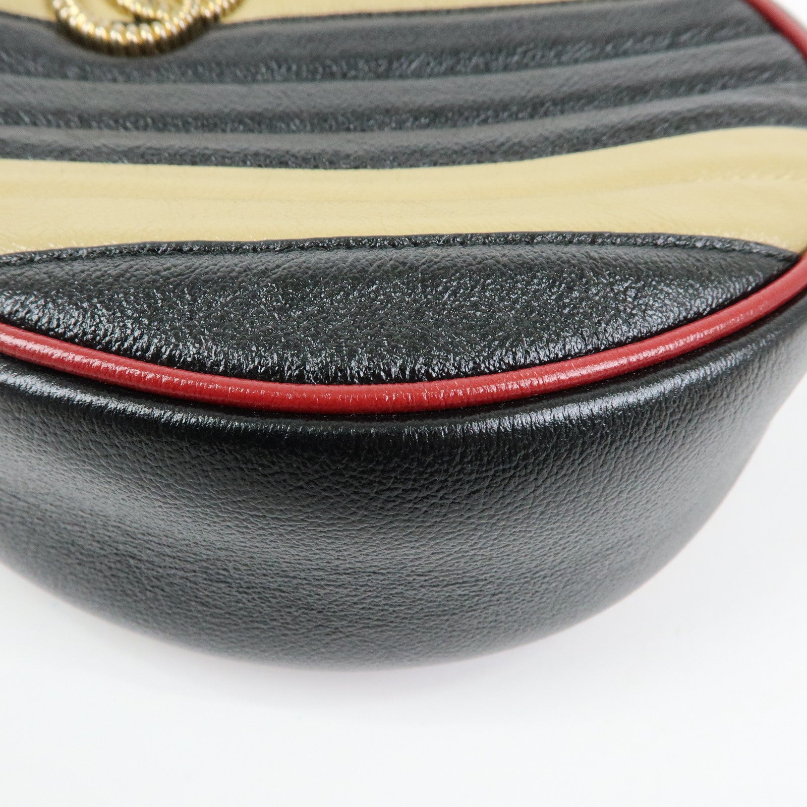 GUCCI GG Marmont Leather Chain Shoulder Bag Black Beige 550154