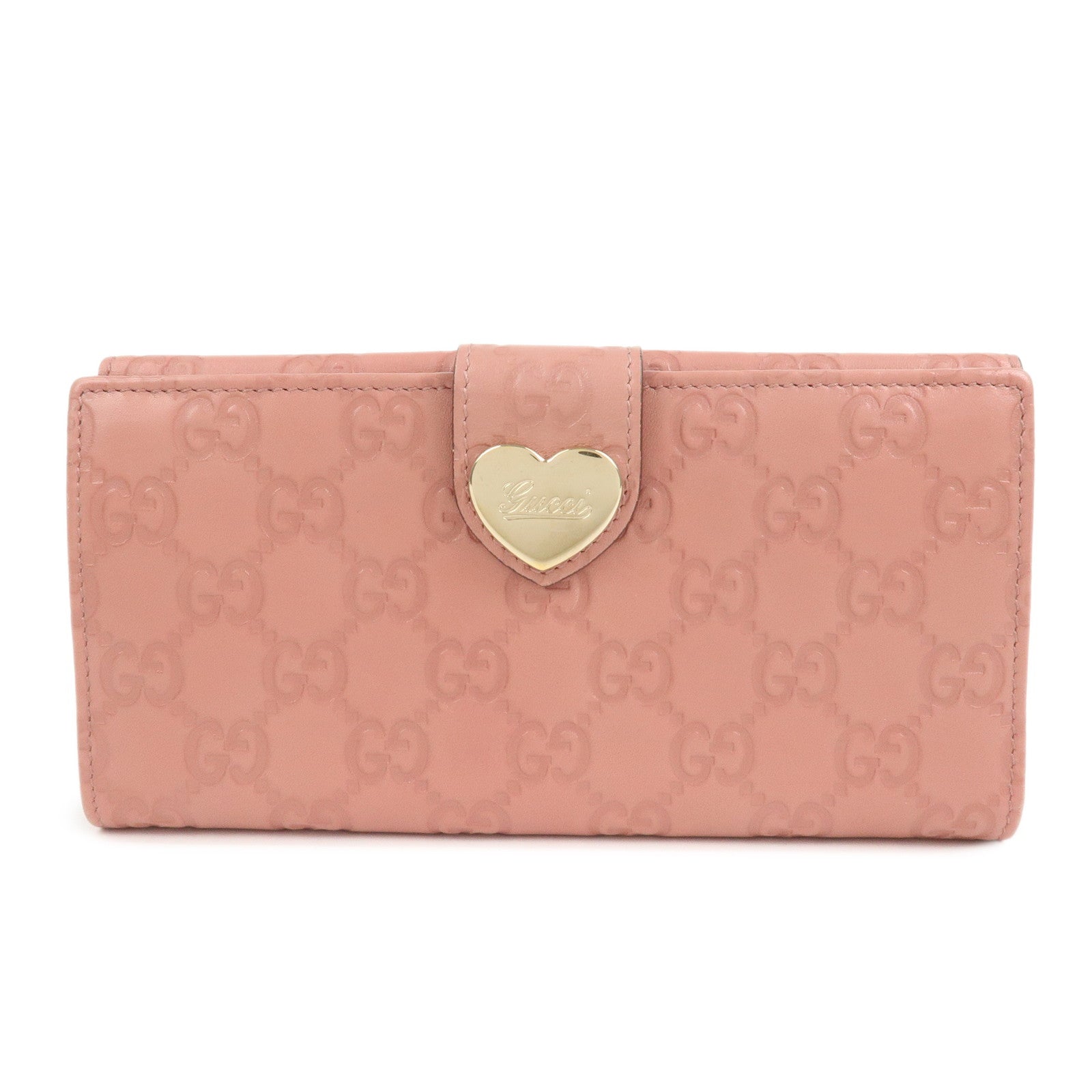 GUCCI Guccissima Leather Heart W Hook Bi-fold Wallet Pink 203550