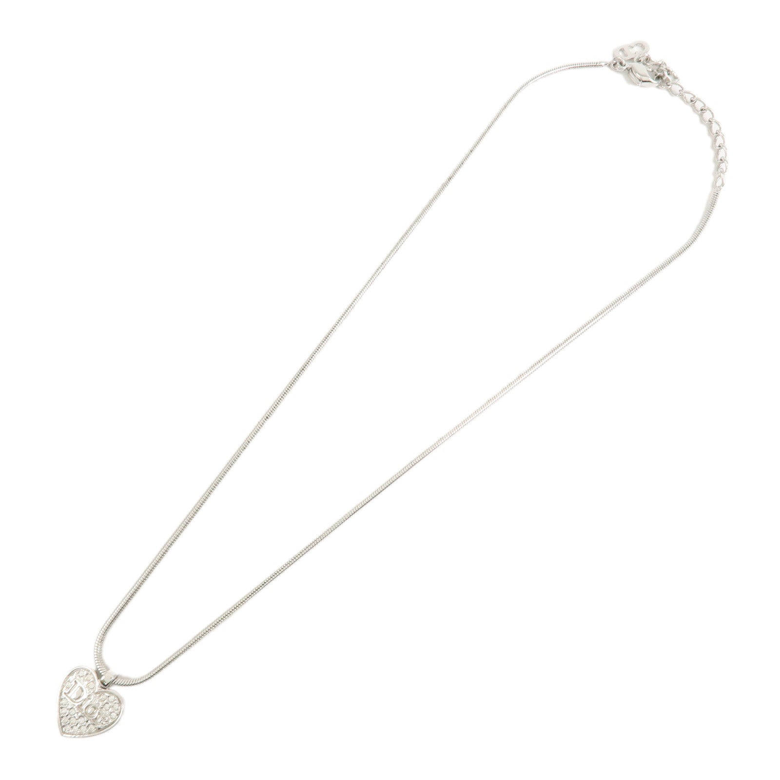 Christian Dior Heart Logo Metal Rhinestone Necklace Choker Silver