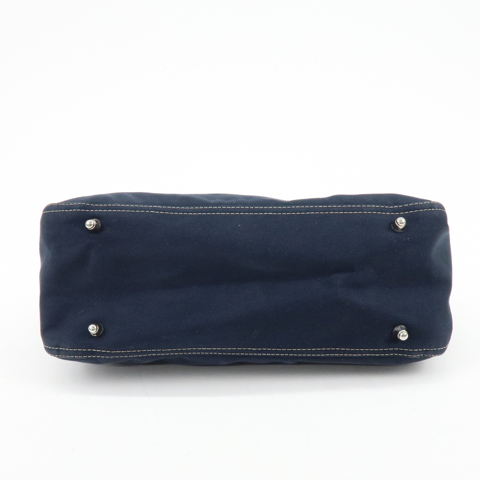 FENDI Canvas Leather Hand Bag Tote Bag Navy