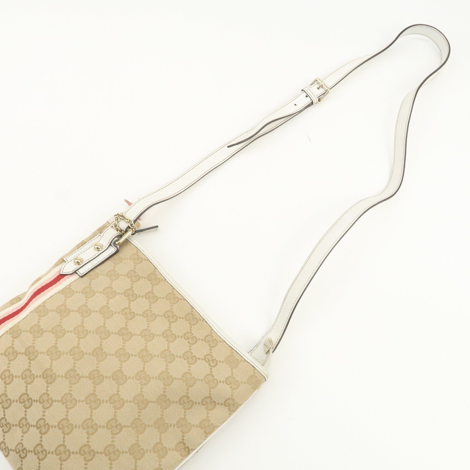 GUCCI Sherry GG Canvas Leather Shoulder Bag Beige Pink 144388