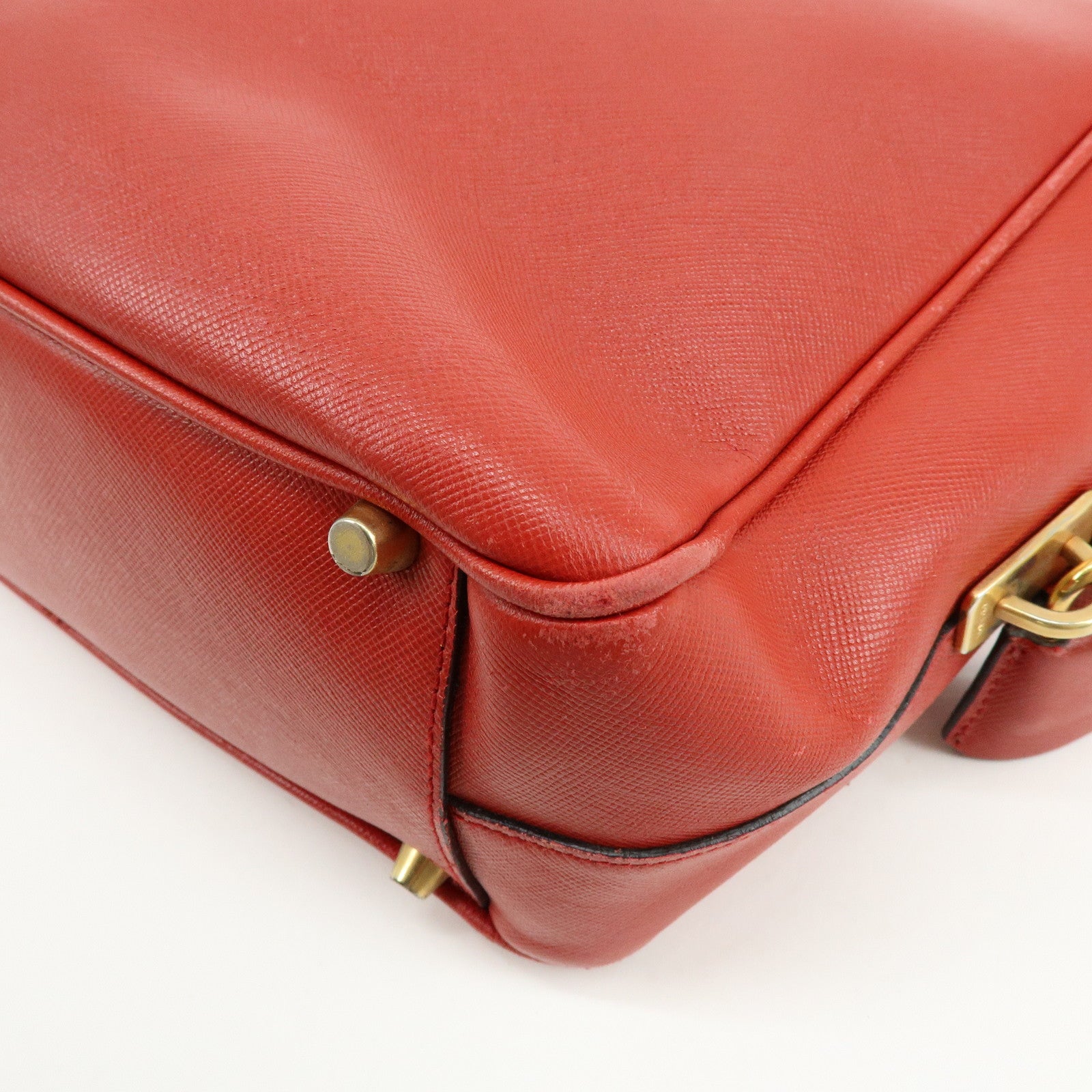 PRADA Triangle Logo Saffiano Leather Shoulder Bag Hand Bag Red