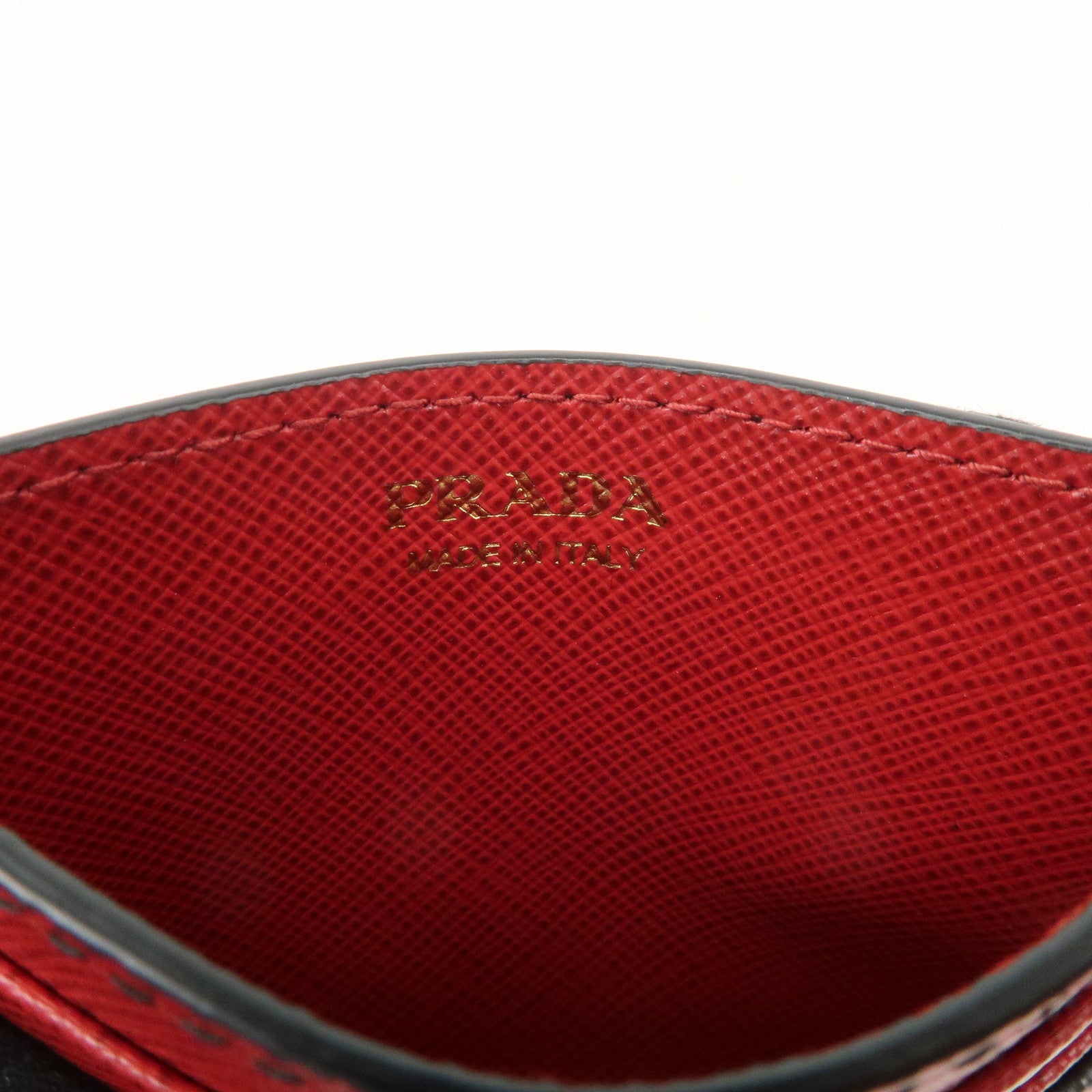 PRADA Triangle Logo Saffiano Leather Card Case Black Red 1MC025