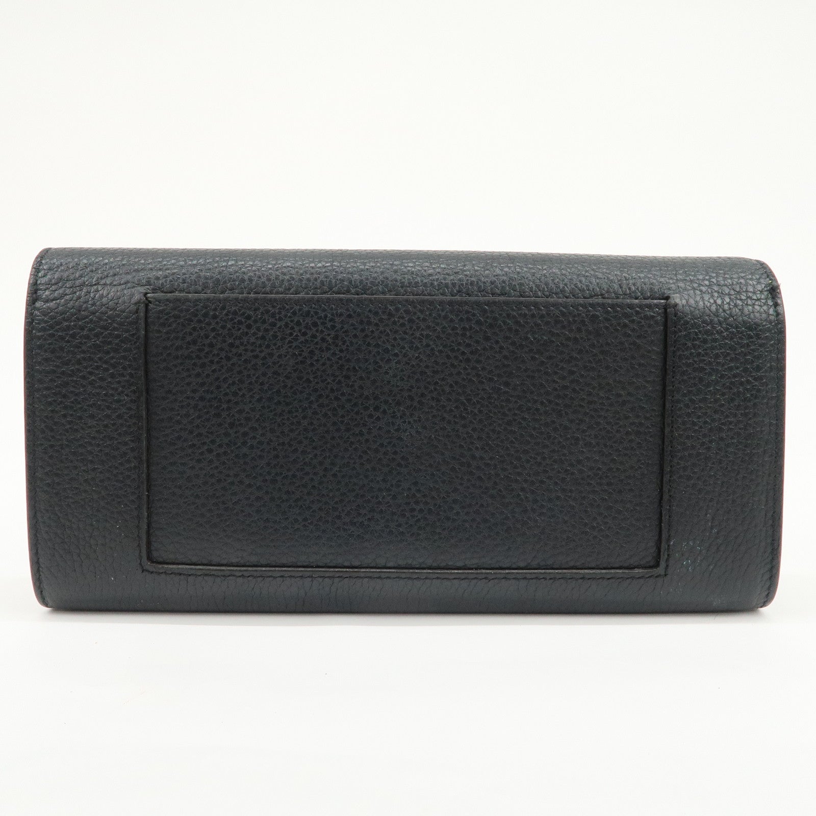CELINE Logo Glen Calfskin Button Flap Long Wallet Navy