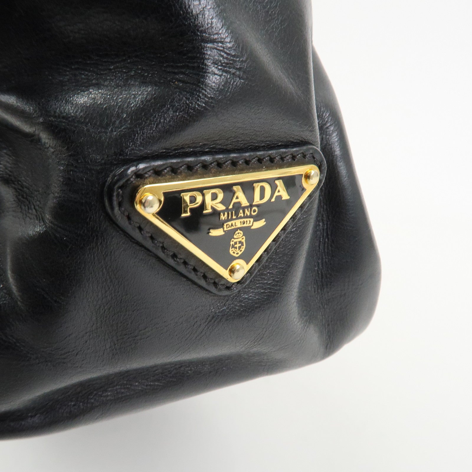 PRADA Triangle Logo Leather 2Way Bag Hand Bag Black BN1642