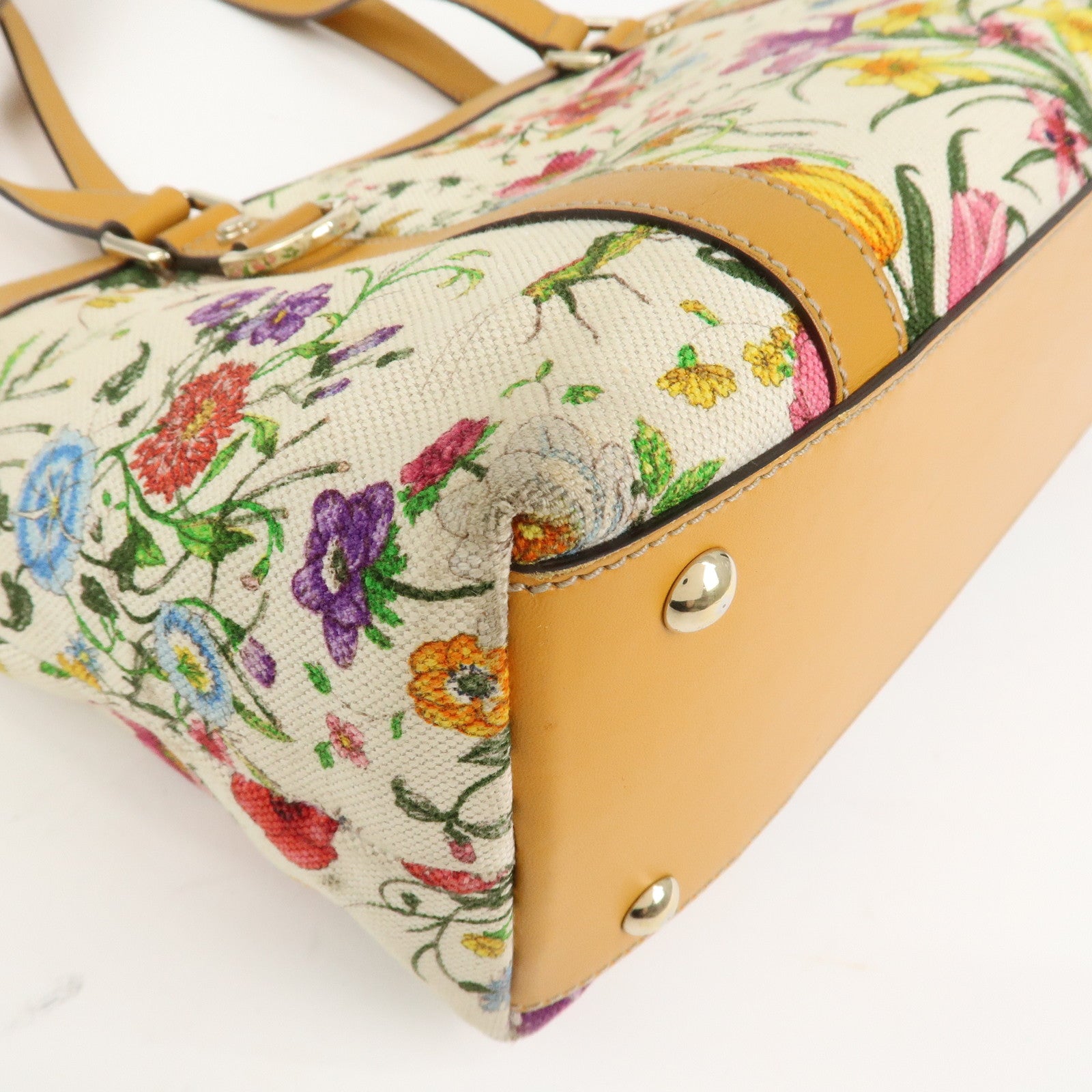 GUCCI Abbey Canvas Leather Tote Bag Shoulder Bag Flora 272399