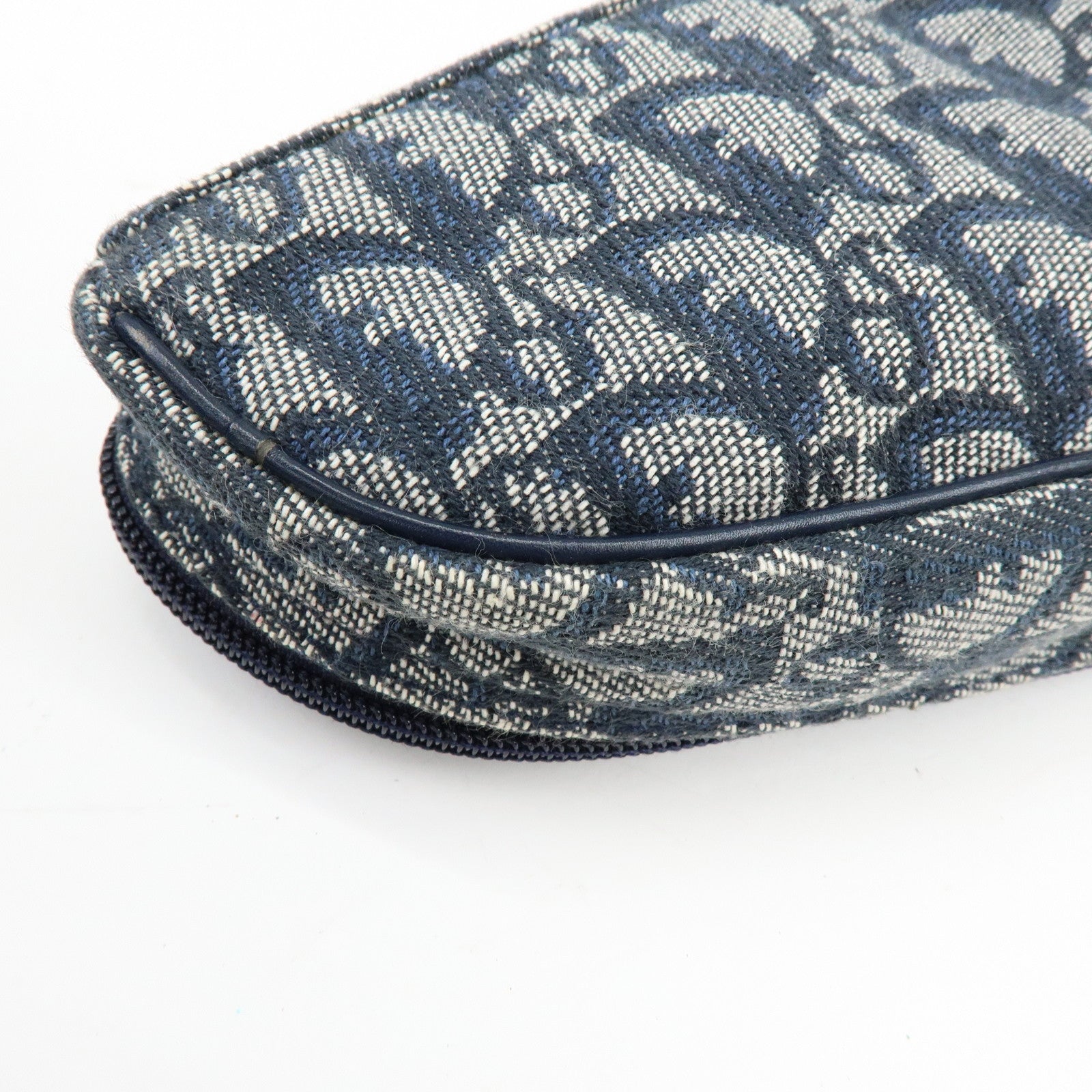 Christian Dior Trotter Jacquard Canvas Leather Cosmetic Pouch Navy
