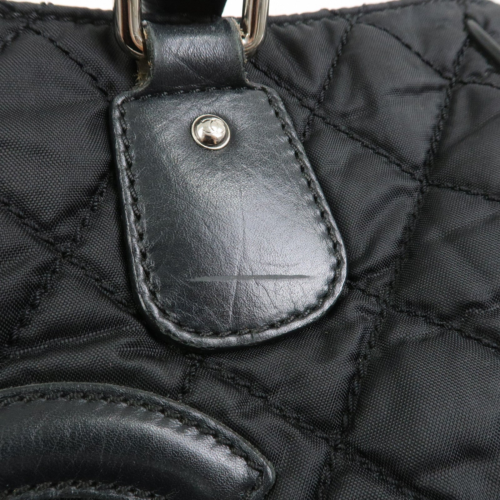 CHANEL Paris New York COCO Mark Nylon Leather Tote Bag Black A33100