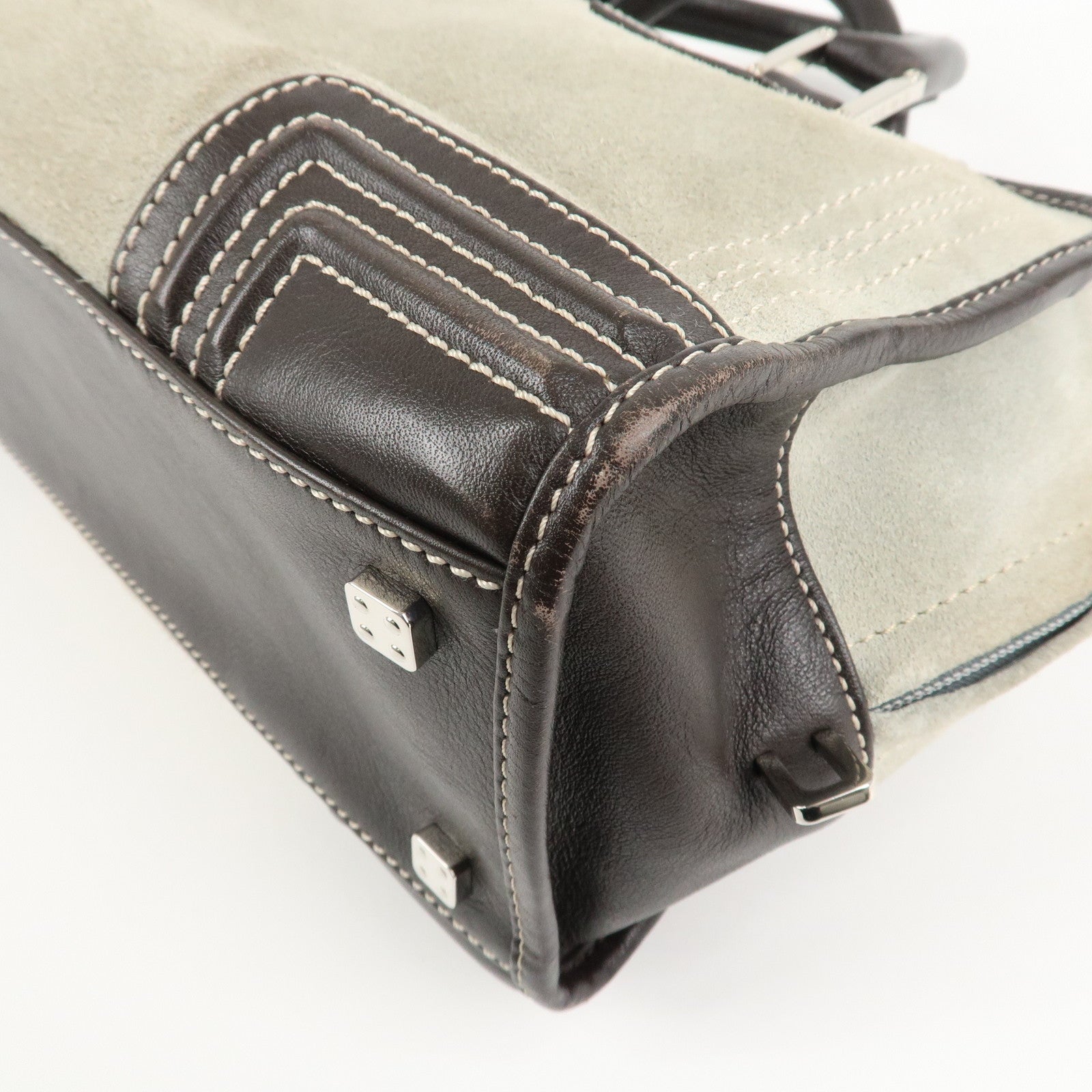 LOEWE Anagram Amazona 28 Suede Leather Hand Bag Ivory Brown Used