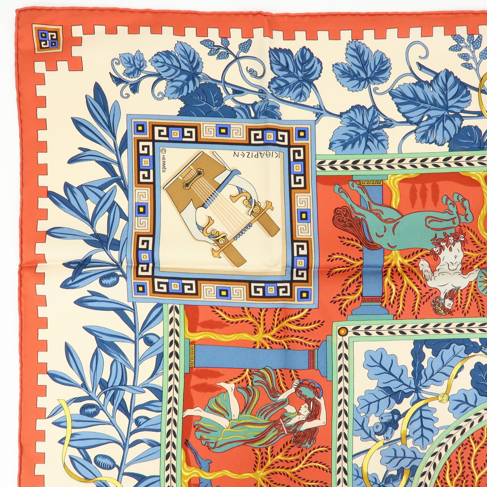 HERMES Carre 90 Silk 100% Scarf MUSIQUE DES DIEUX Multicolor