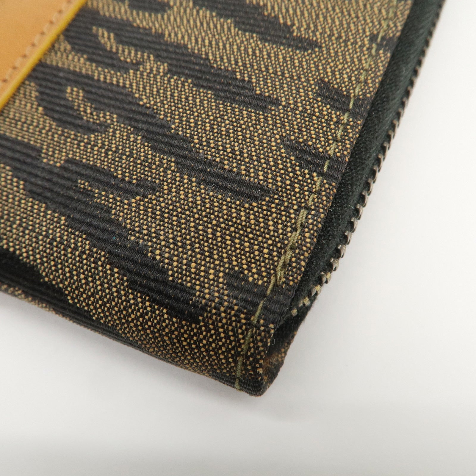 FENDI Logo Canvas Leather Hand Bag Animal Print Yellow Black 26347