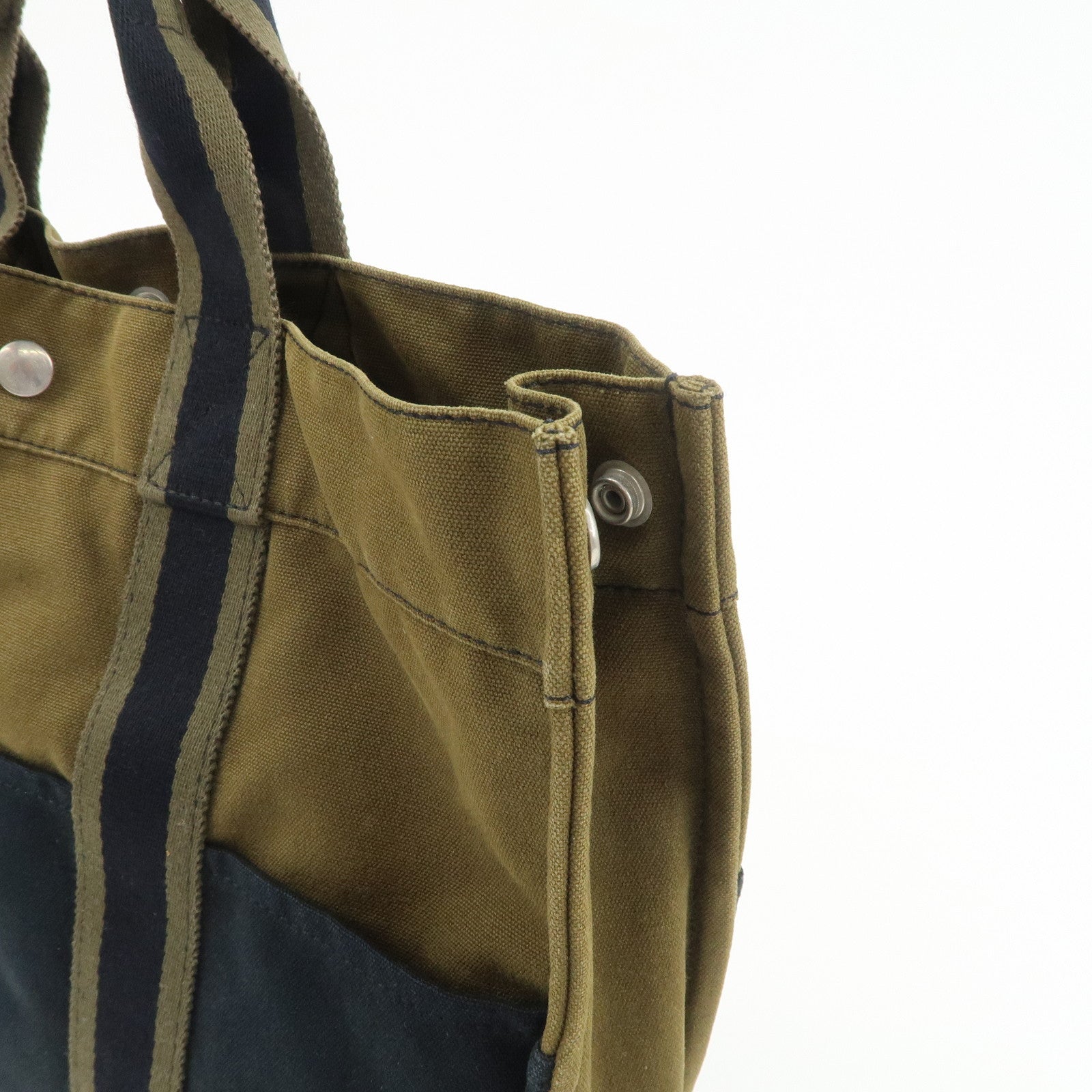 HERMES Fourre Tout MM Canvas Tote Bag Hand Bag Black Khaki