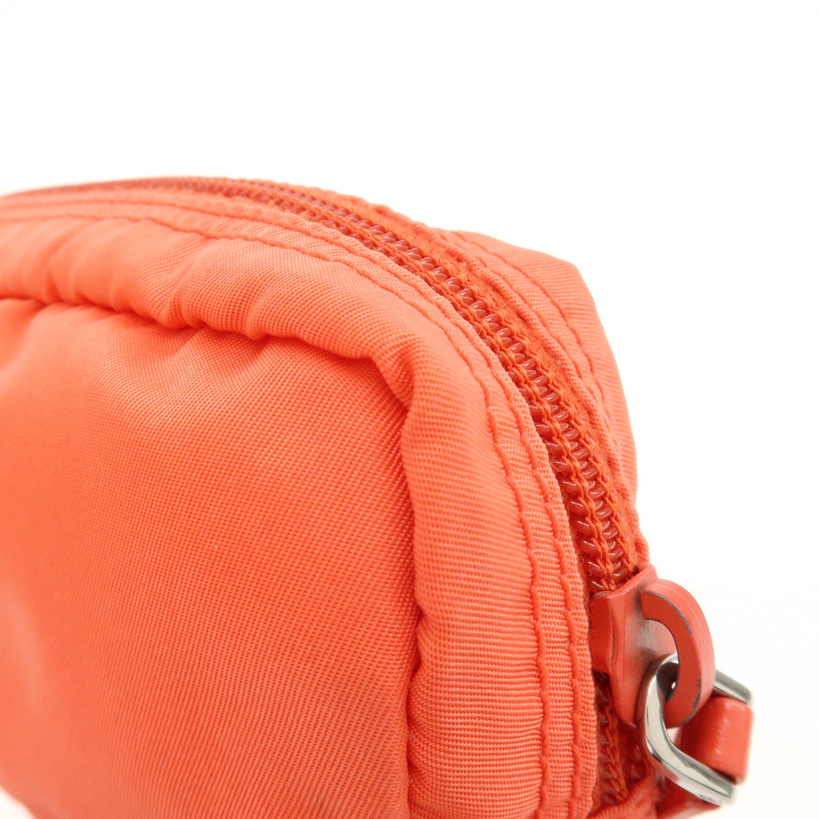 PRADA Triangel Logo Nylon Leather Pouch Cosmetic Case Coral