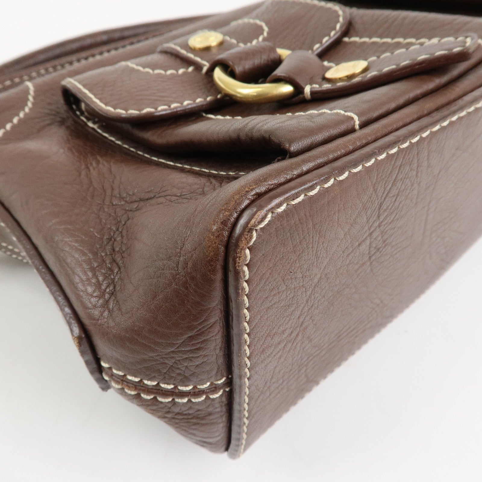 CELINE Macadam Logo Leather Hand Bag Shoulder Bag Brown