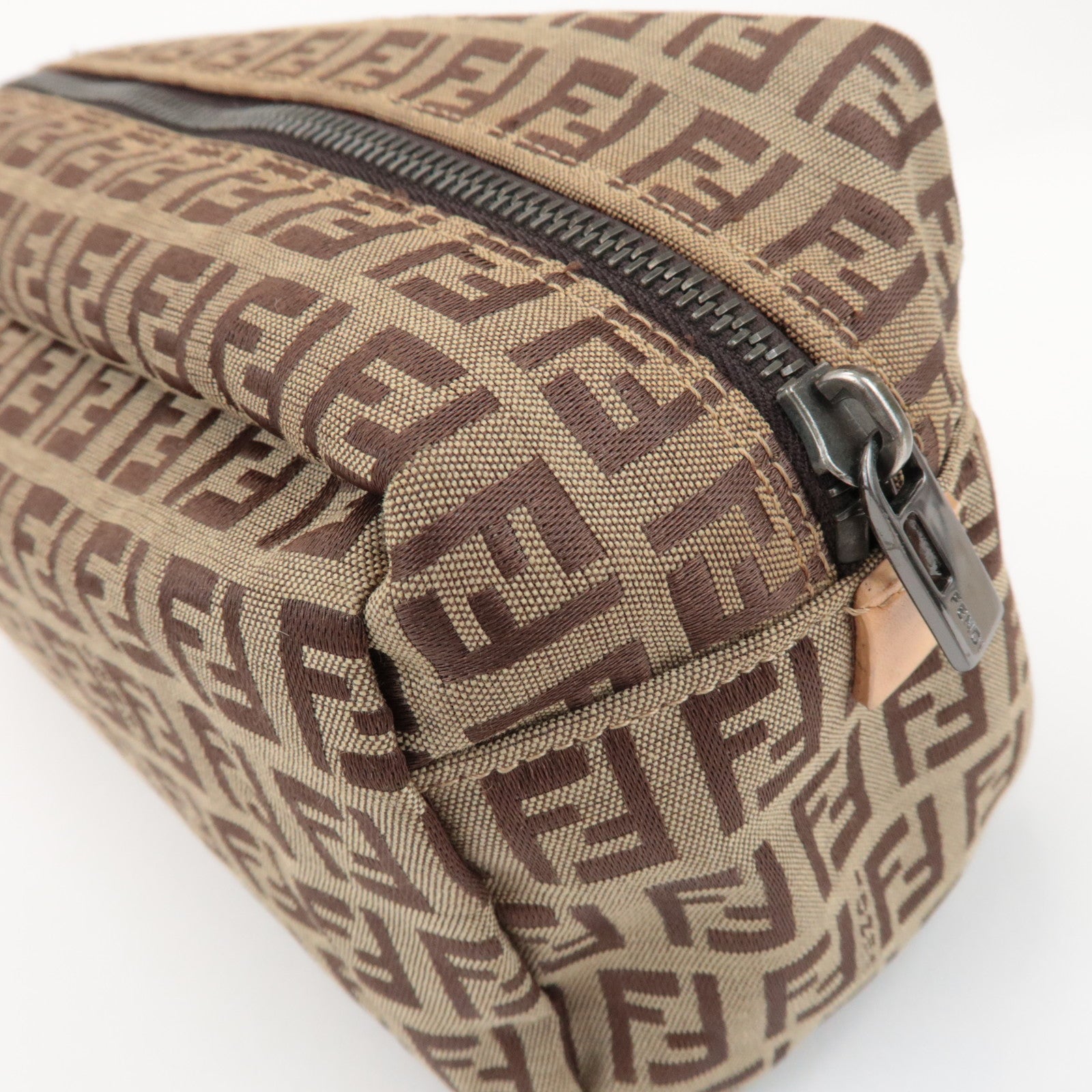 FENDI Zucchino Canvas Leather Pouch Cosmetic Pouch Brown