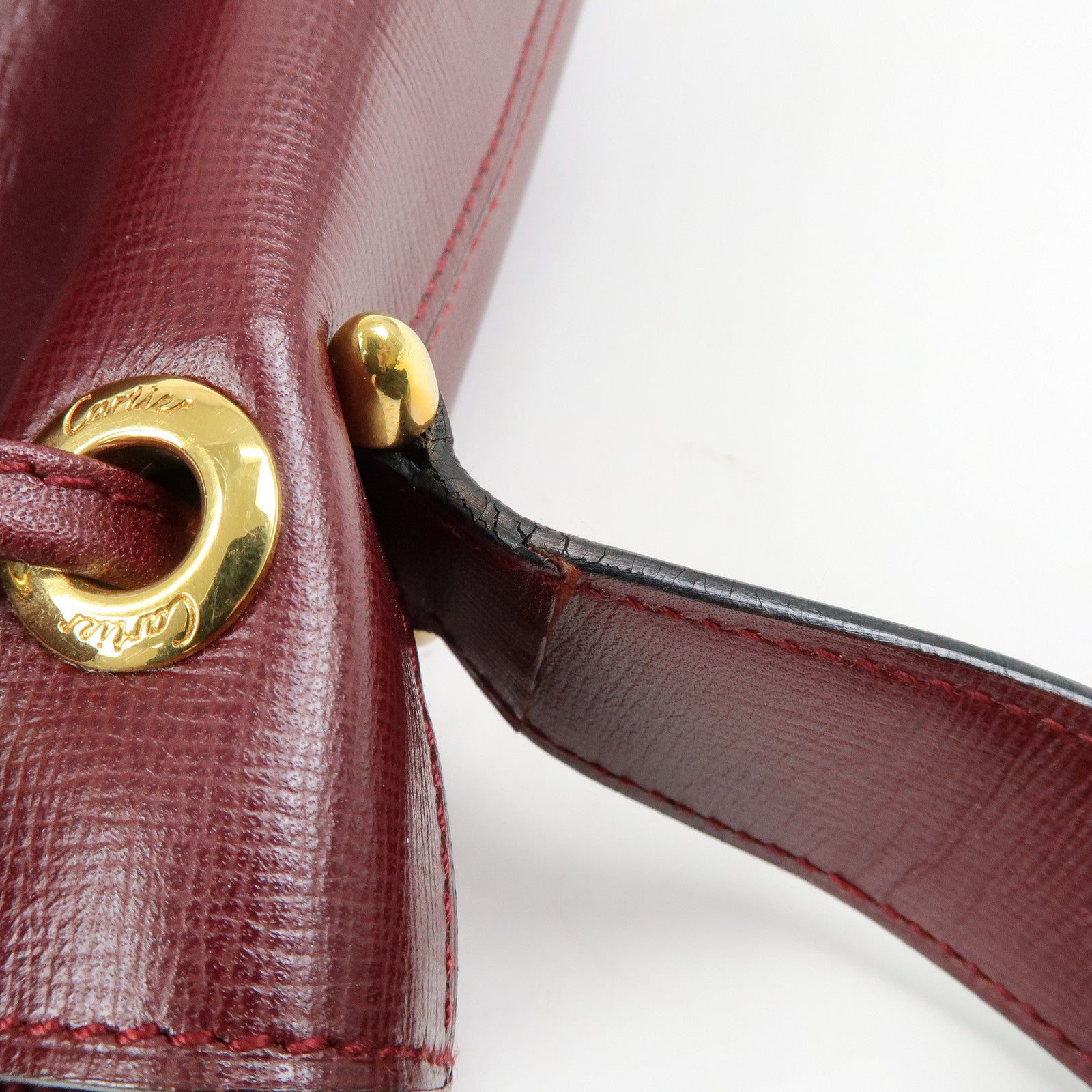 Cartier Must de Cartier Leather Drawstring Shoulder Bag Bordeaux